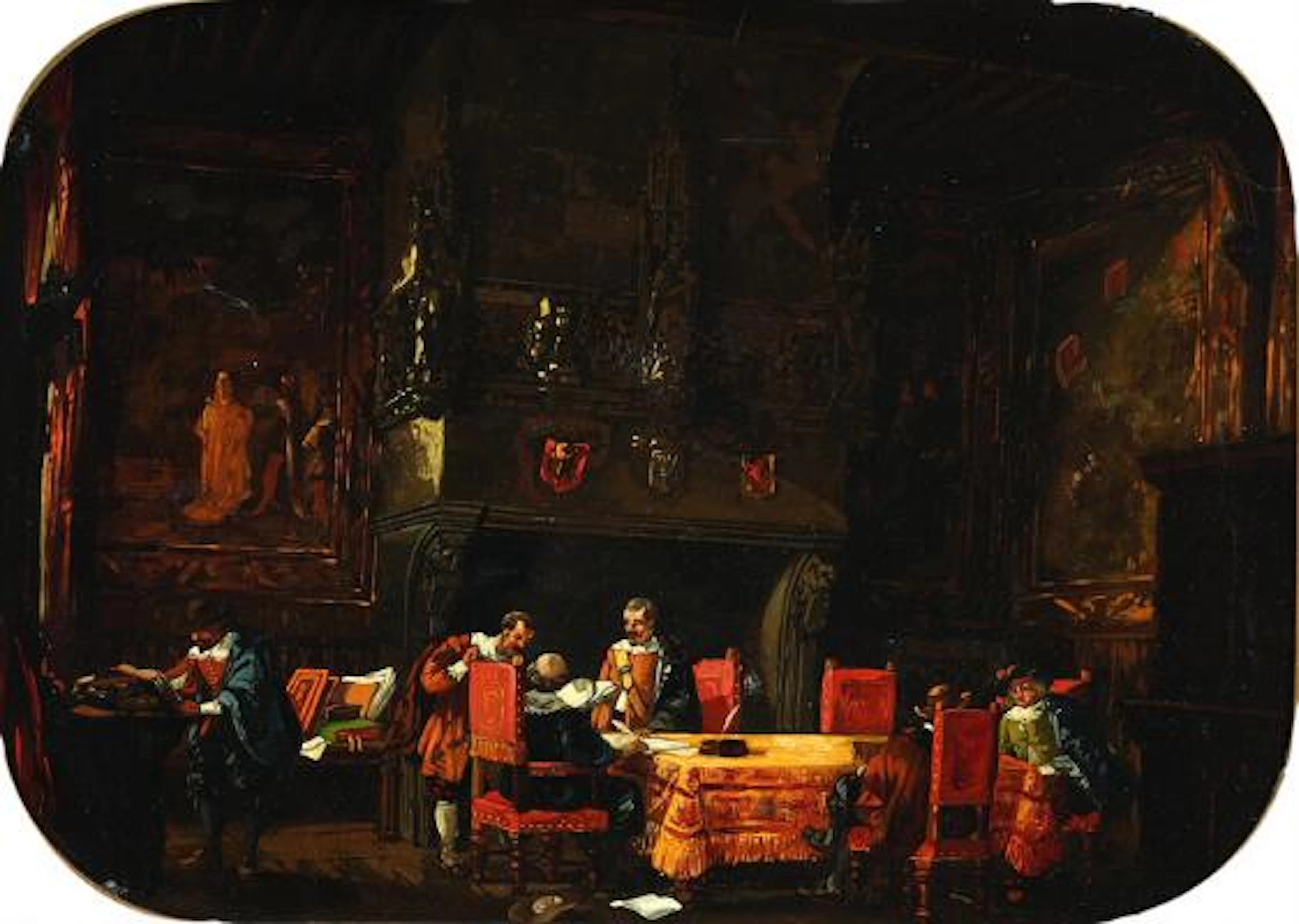 Painter unknown, 19th century.: "Council Chamber". Unsigned. Oil on