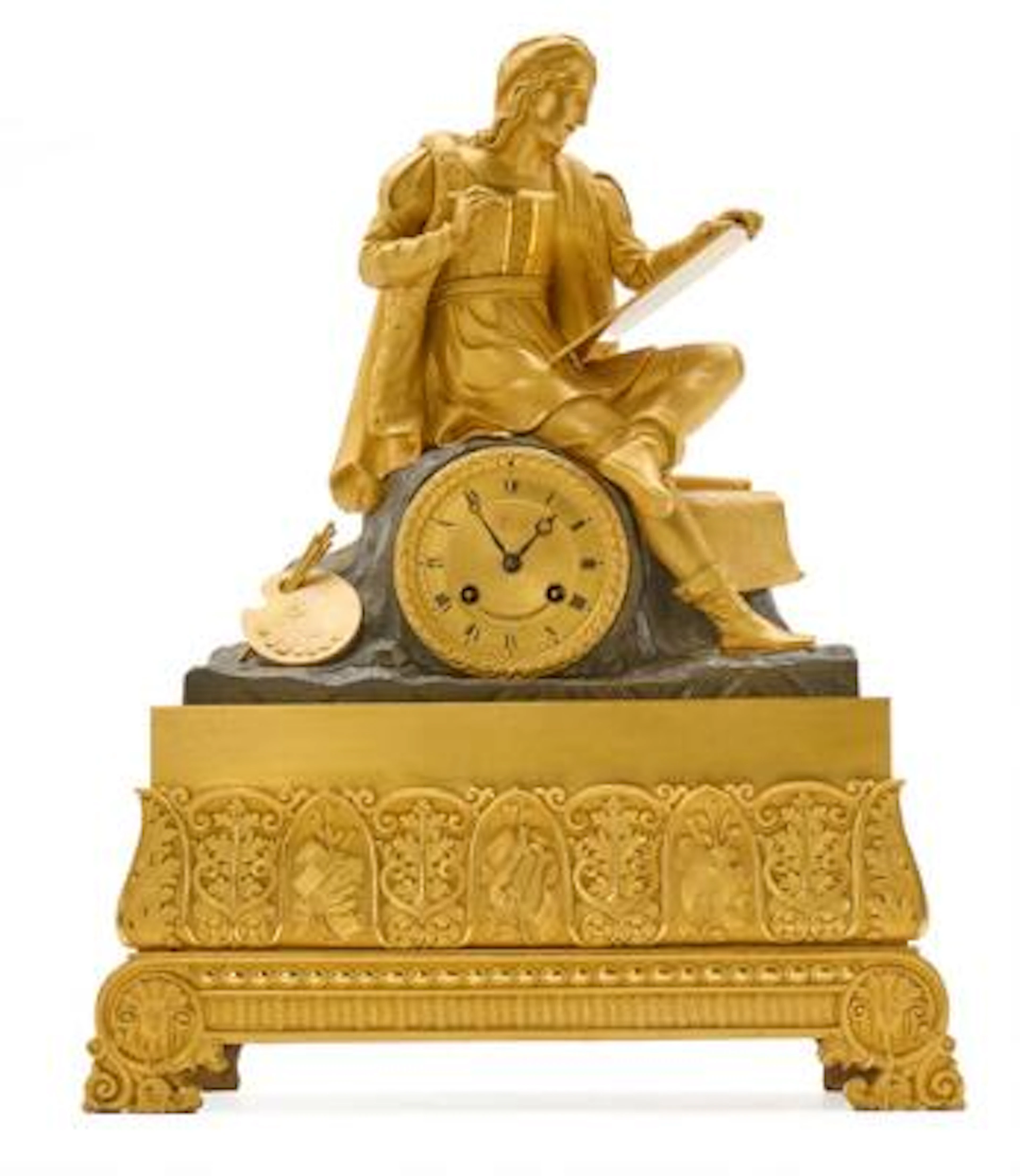 A Charles X table clock of gilded and patinated bronze. Signed Christopher