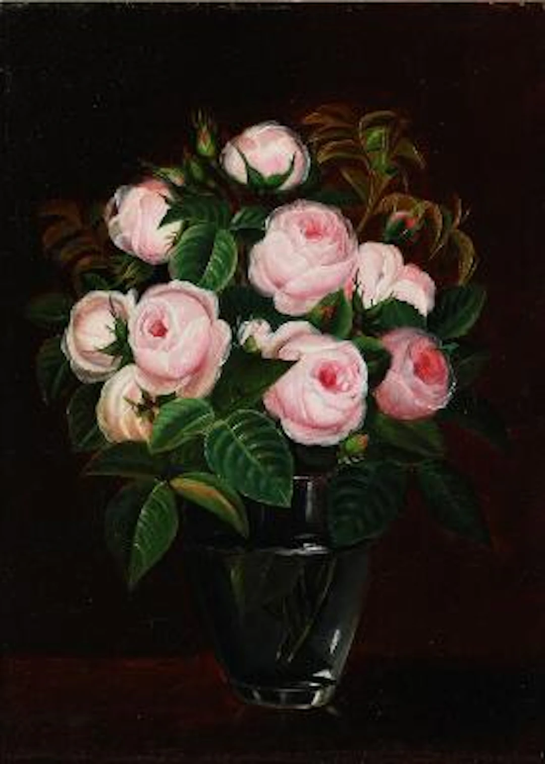 I. L. Jensen, school, 19th century: Still life with pale pink roses.