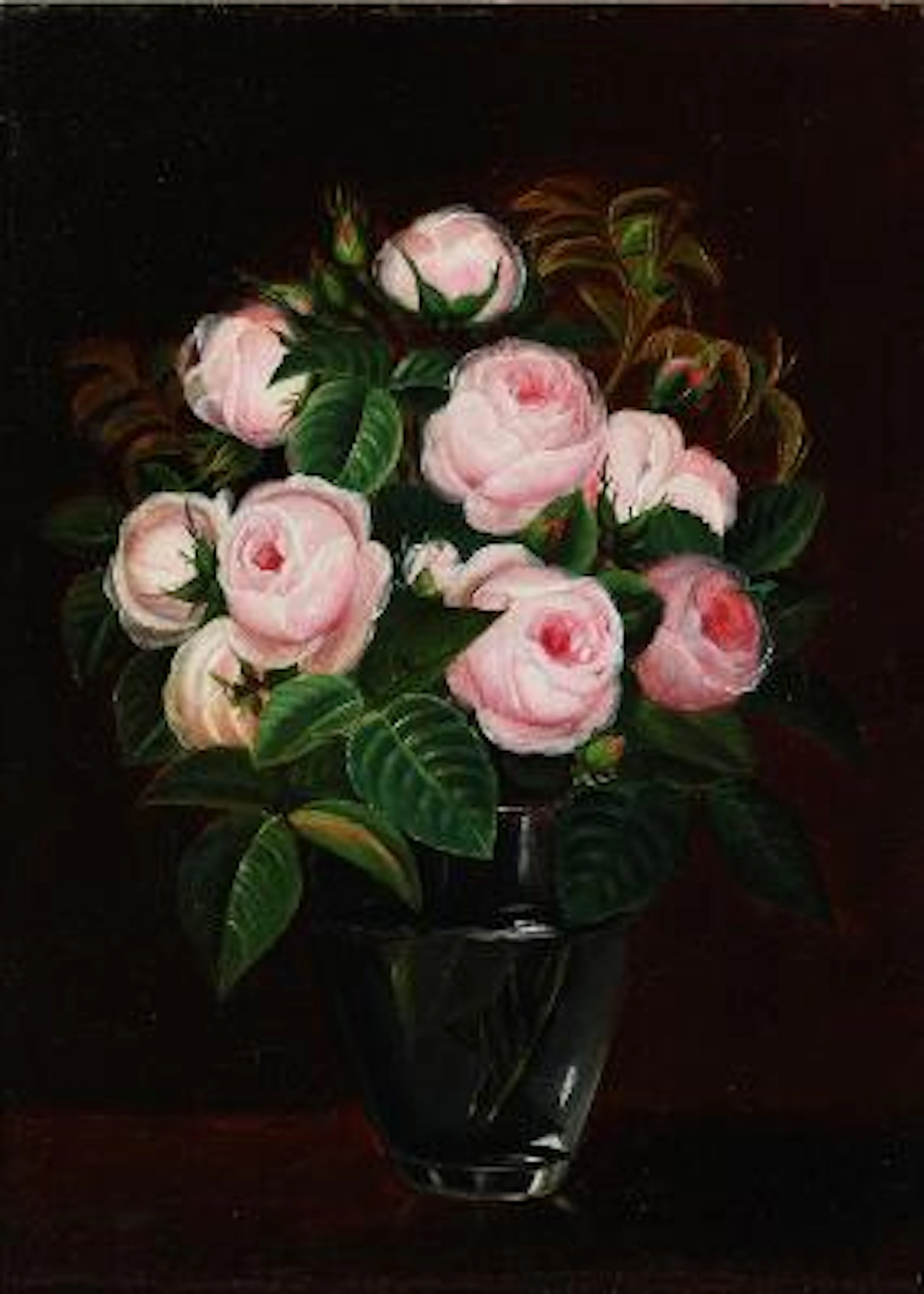 I. L. Jensen, school, 19th century: Still life with pale pink roses.