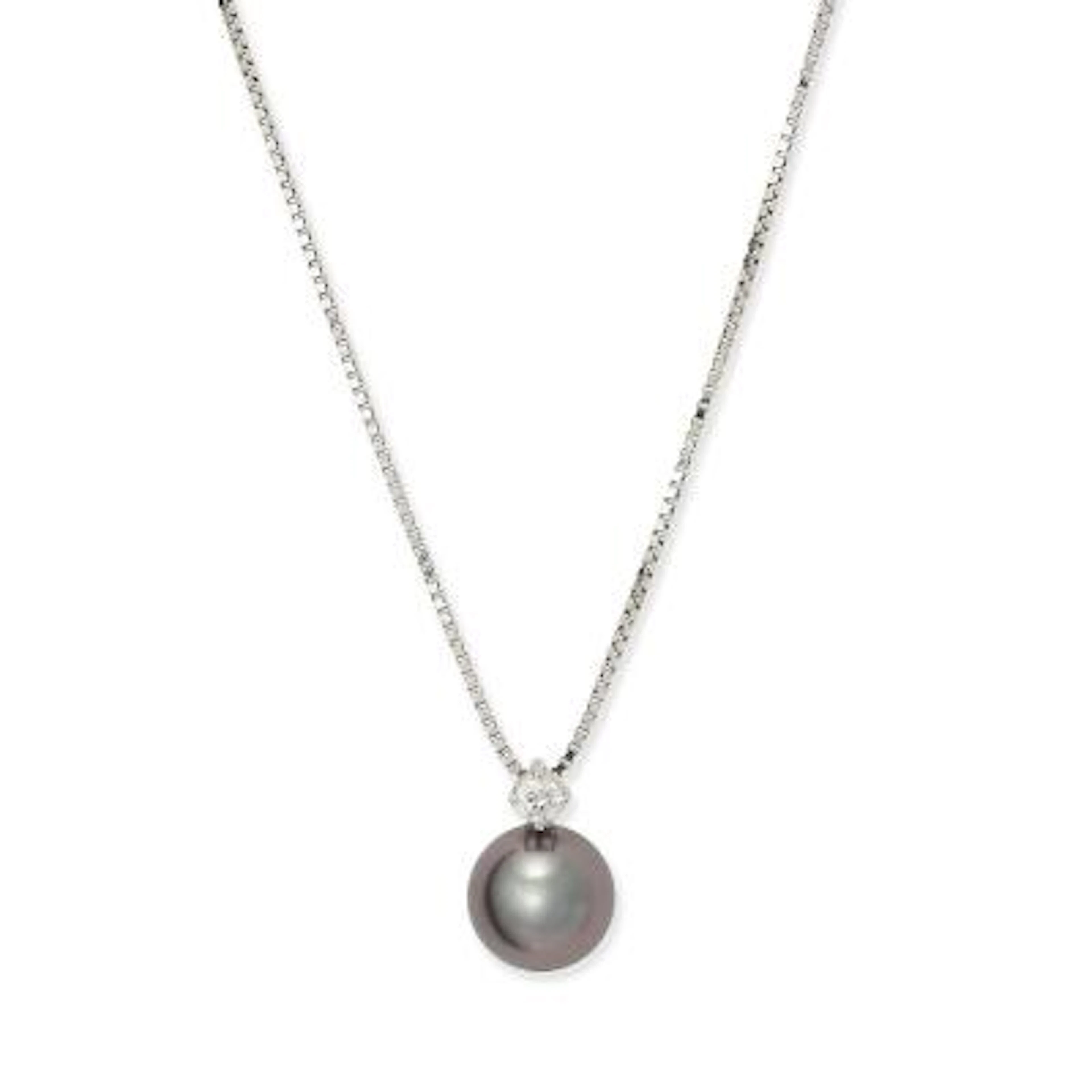 A pearl and diamond pendant set with a pearl and diamond, mounted