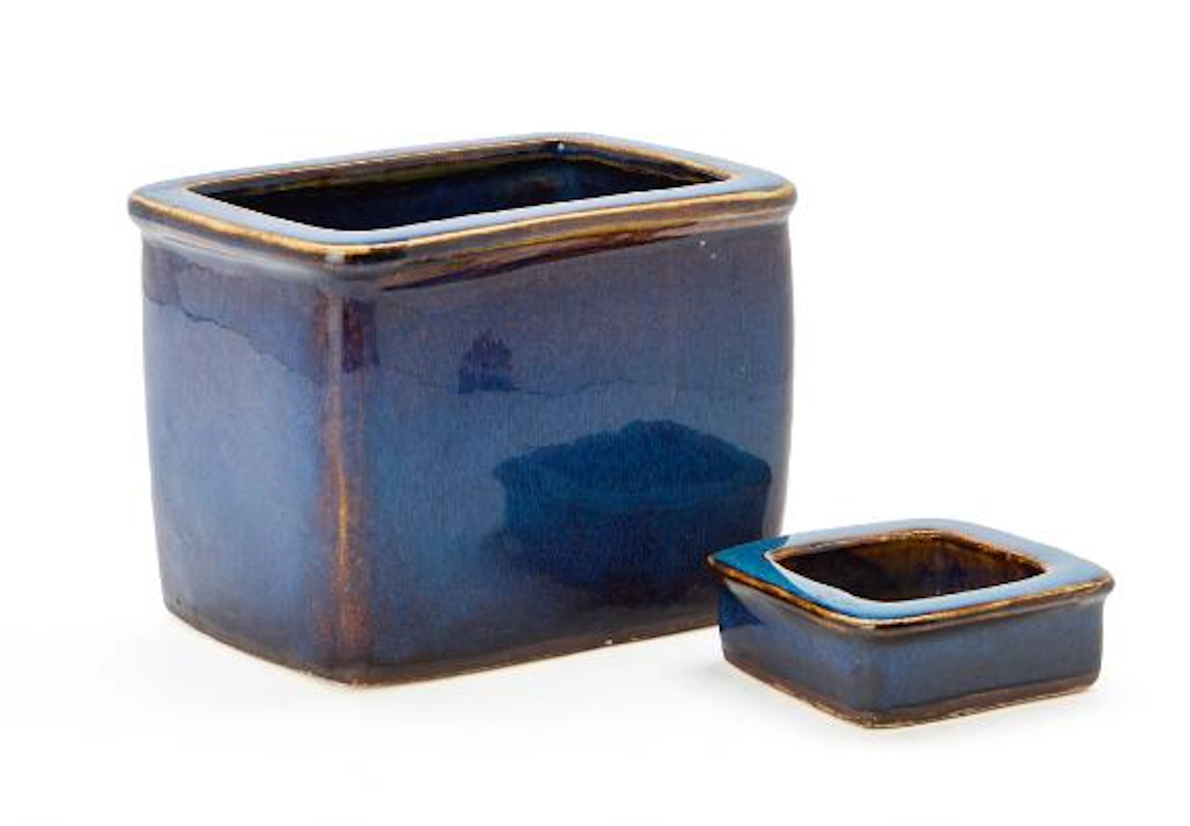 Christian Poulsen: A stoneware four-sided vase and small bowl. Decorated