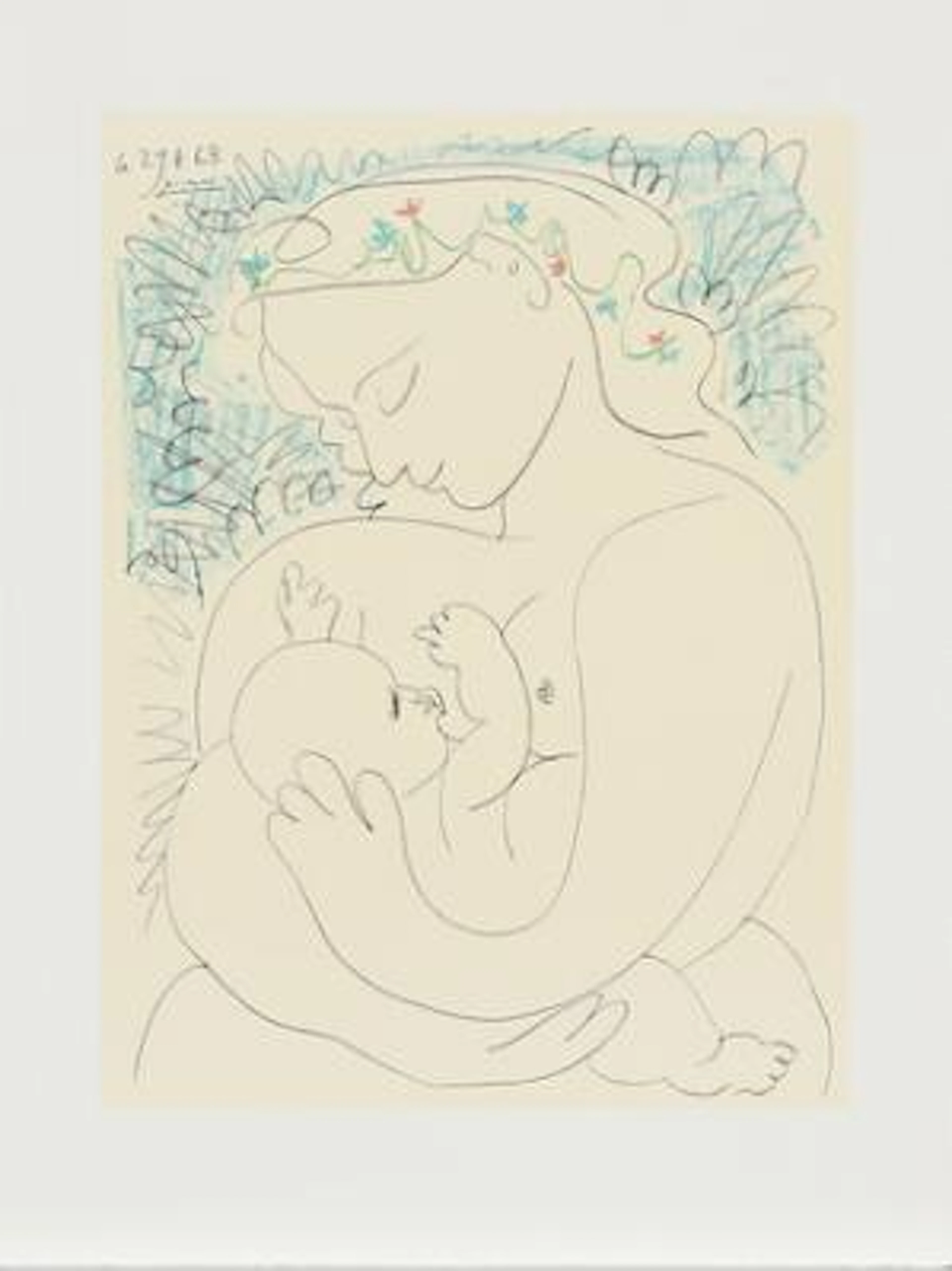 Pablo Picasso, after: “Maternité”. Signed in the print 29.4.63. Lithograph.