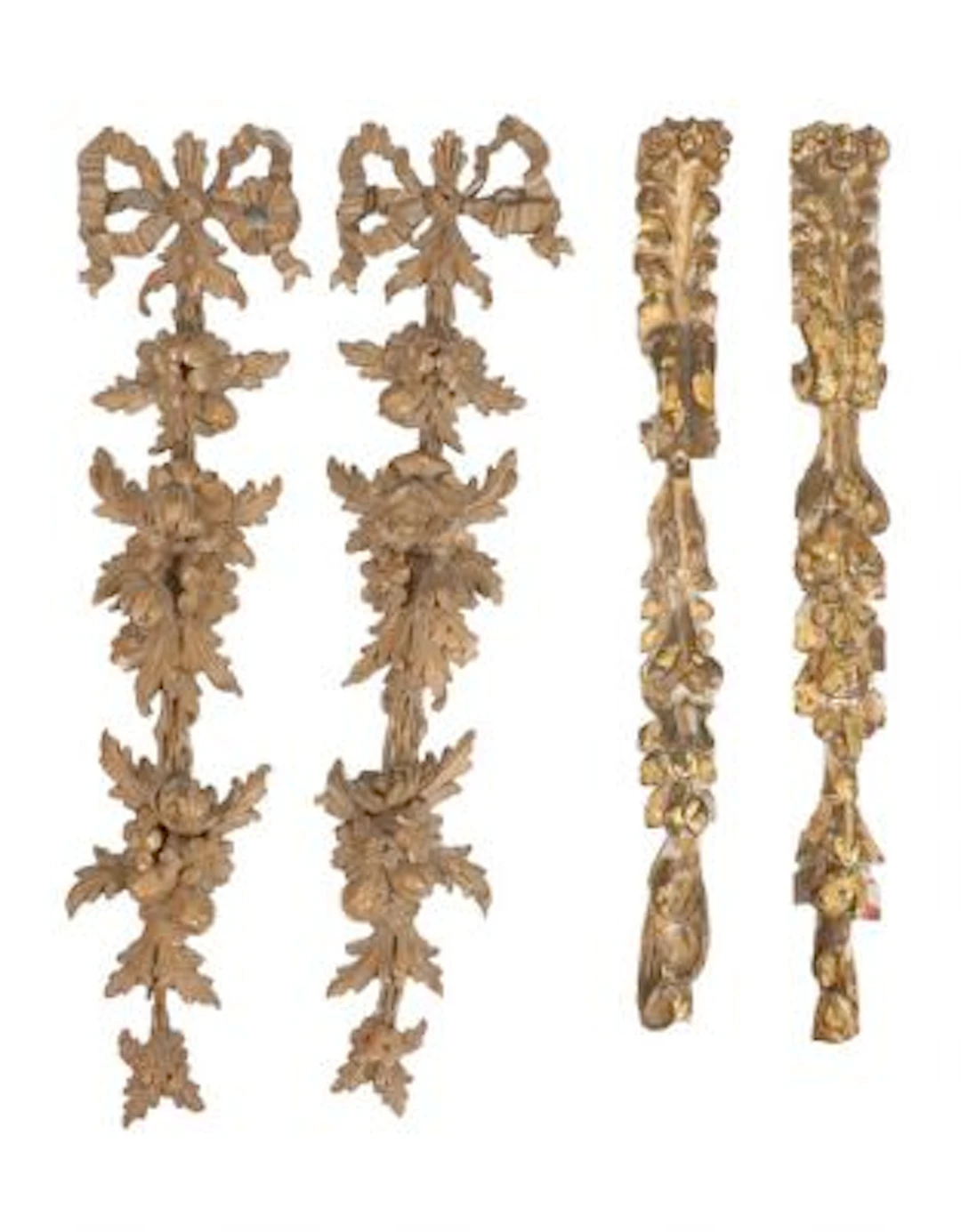 Two pairs of wooden decorative ornaments, the one pair gilded. 19th