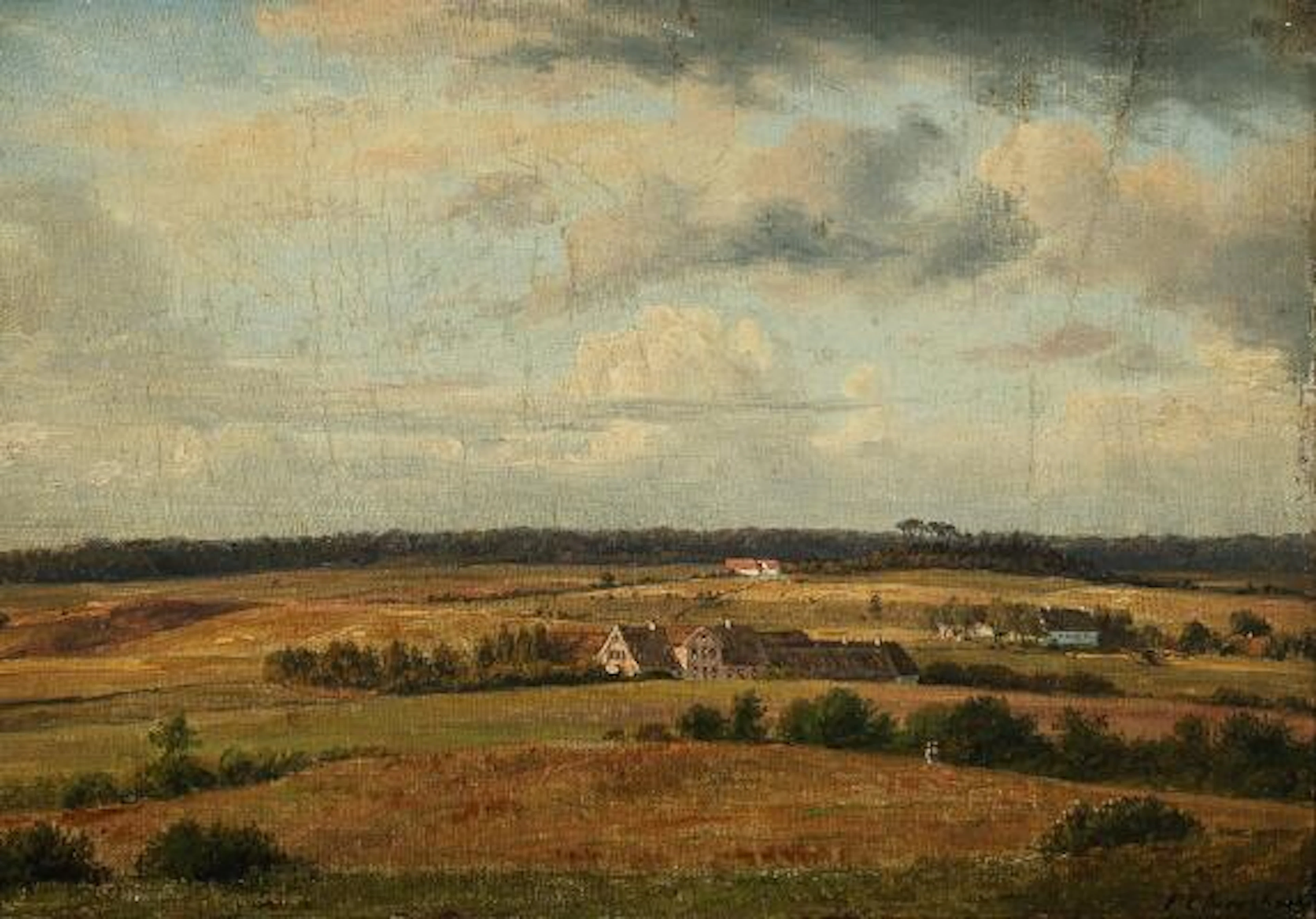 F. C. Kiærschou: Clouds over a Danish landscape. Signed F. C. Kiærskou