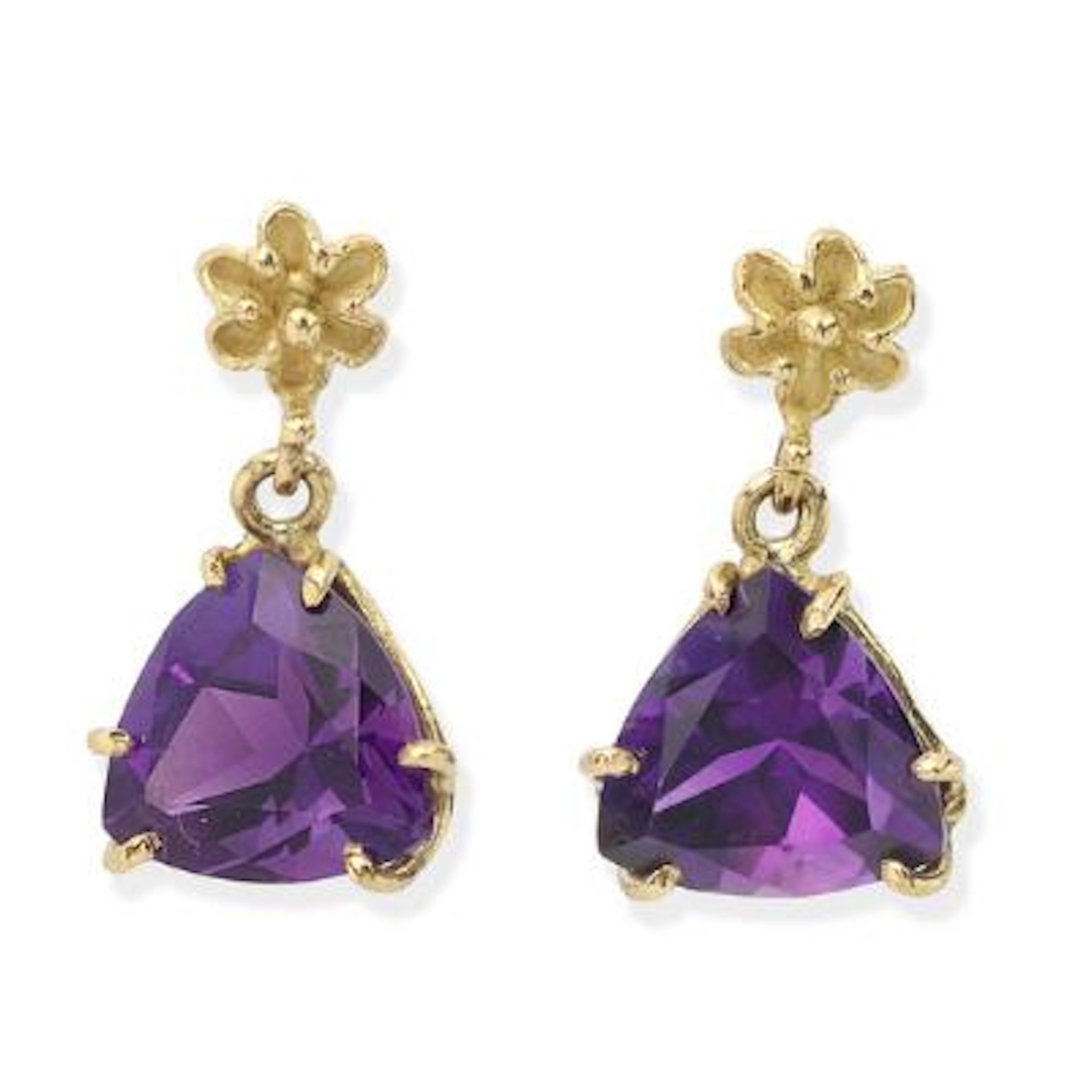 A pair of amethyst ear pendants each set with an amethyst mounted