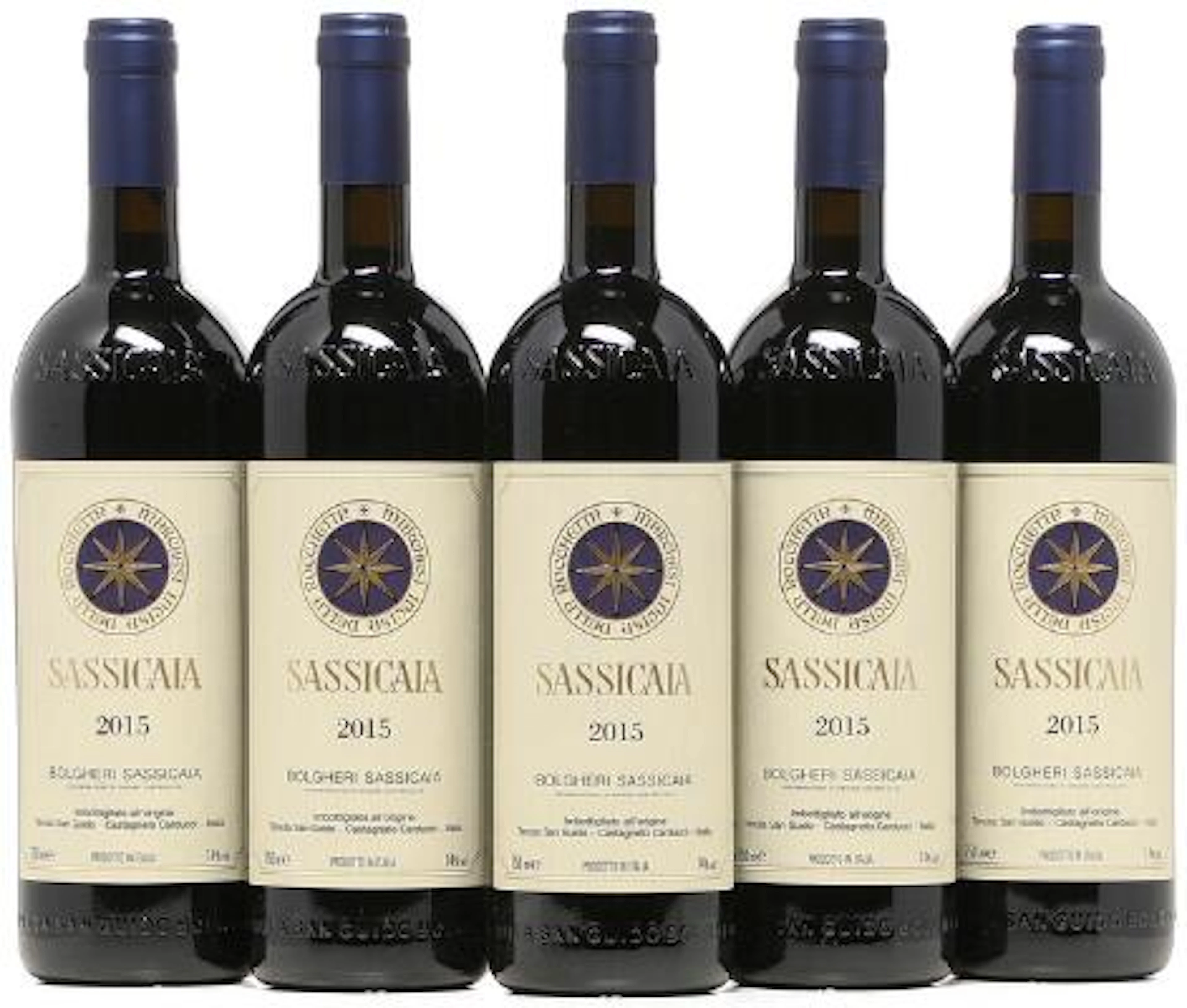 5 bts. Sassicaia IGT, Tenuta San Guido 2015 A (hf/in). Owc. – Bruun