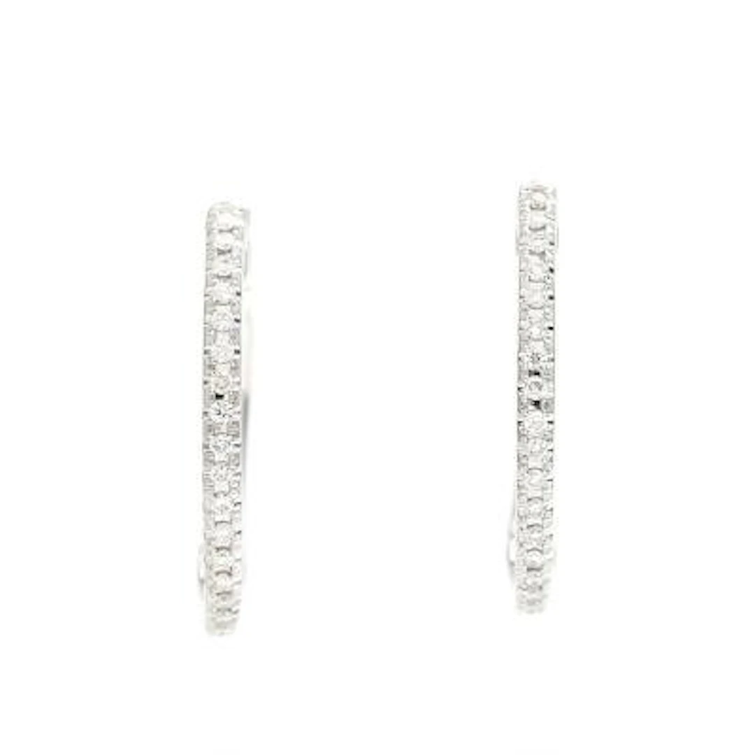 A pair of diamond ear hoops set with brilliant-cut diamonds weighing