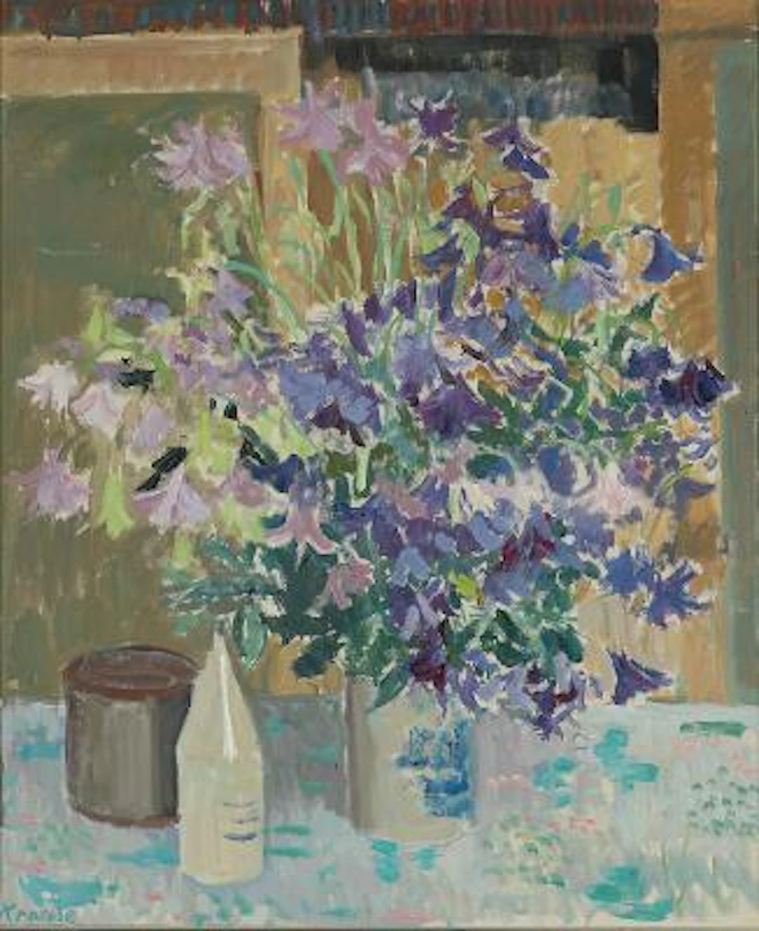 Ellen Krause: Still life with flowers, 1978. Signed Krause; signed
