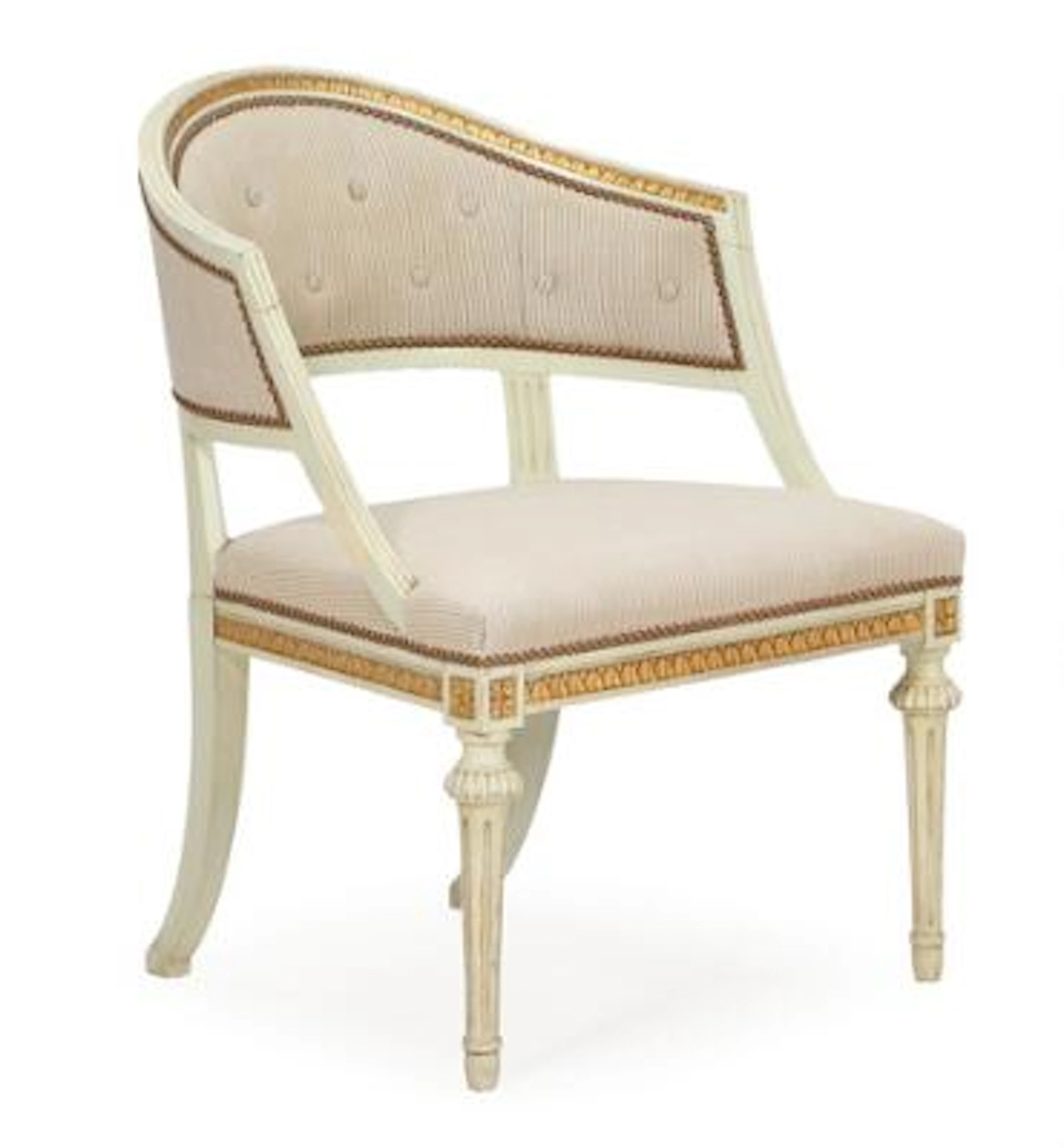 Swedish armchair of white-painted wood with gold accents. Gusavian