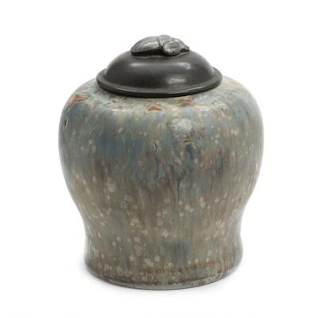 Carl Halier, Georg Thylstrup: A round stoneware lid jar, decorated