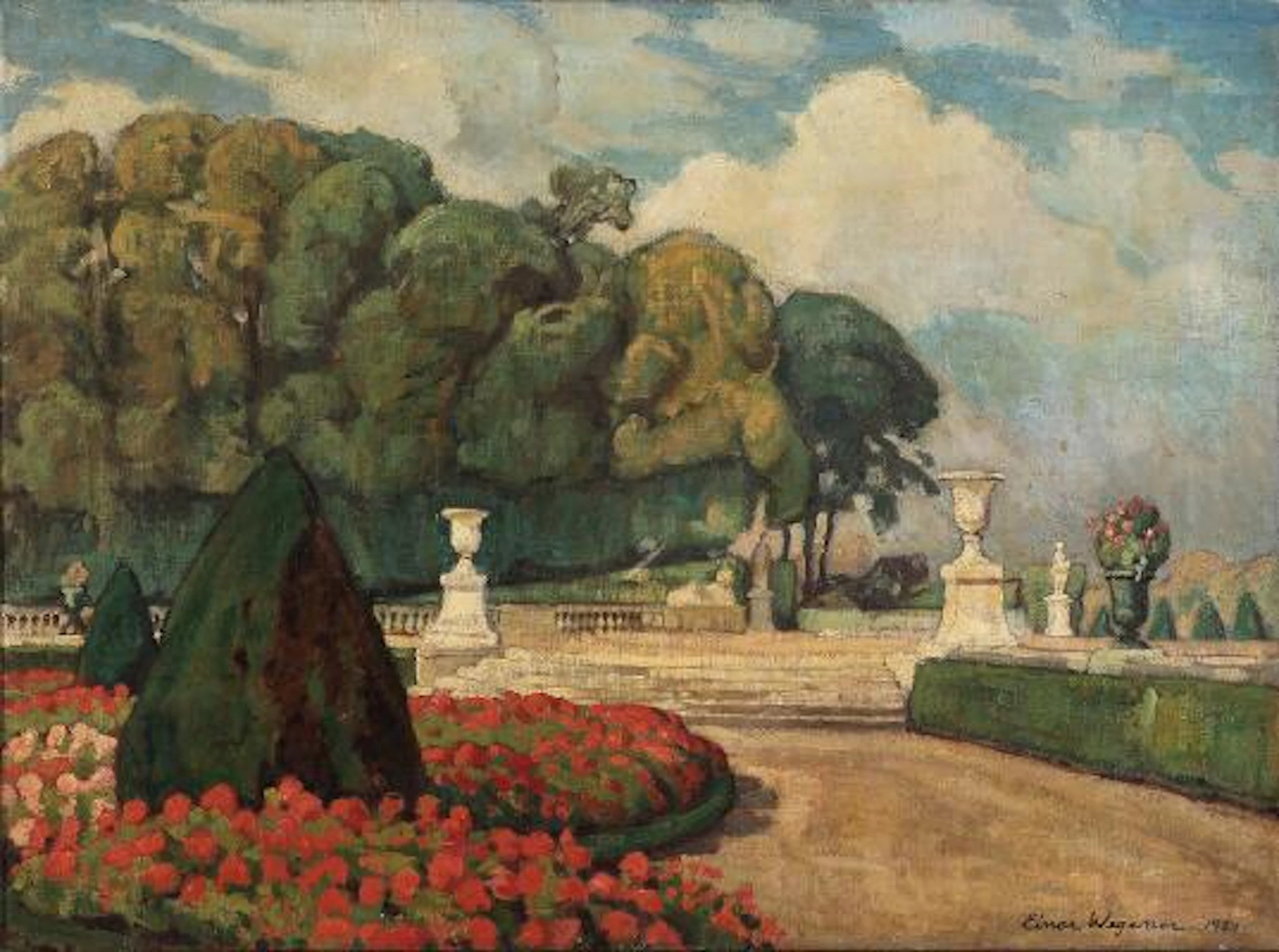 Lili Elbe (b. Einar Wegener): A view from the park at Versaille. Signed