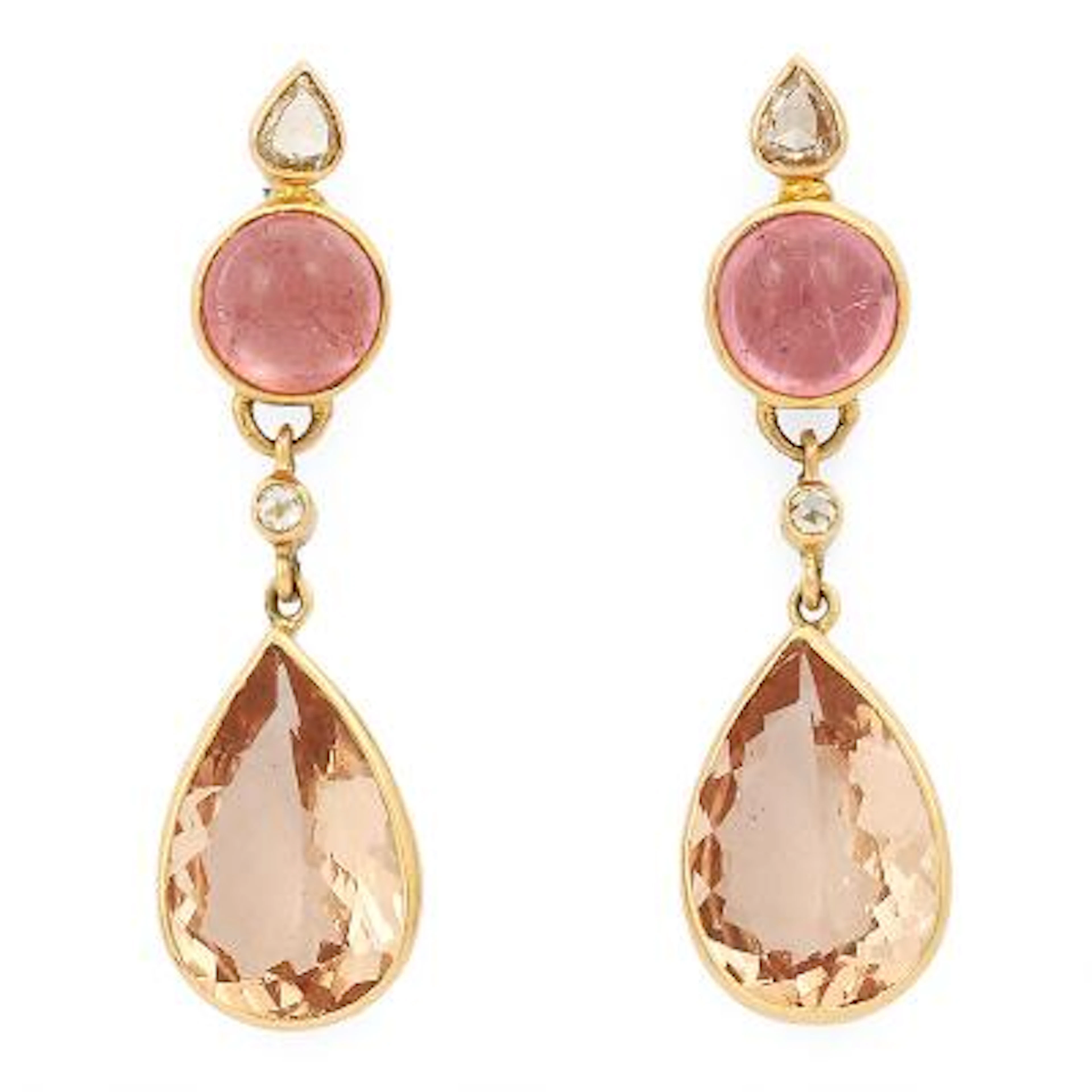 Natascha Trolle: A pair of morganite, tourmaline and diamond ear peandants