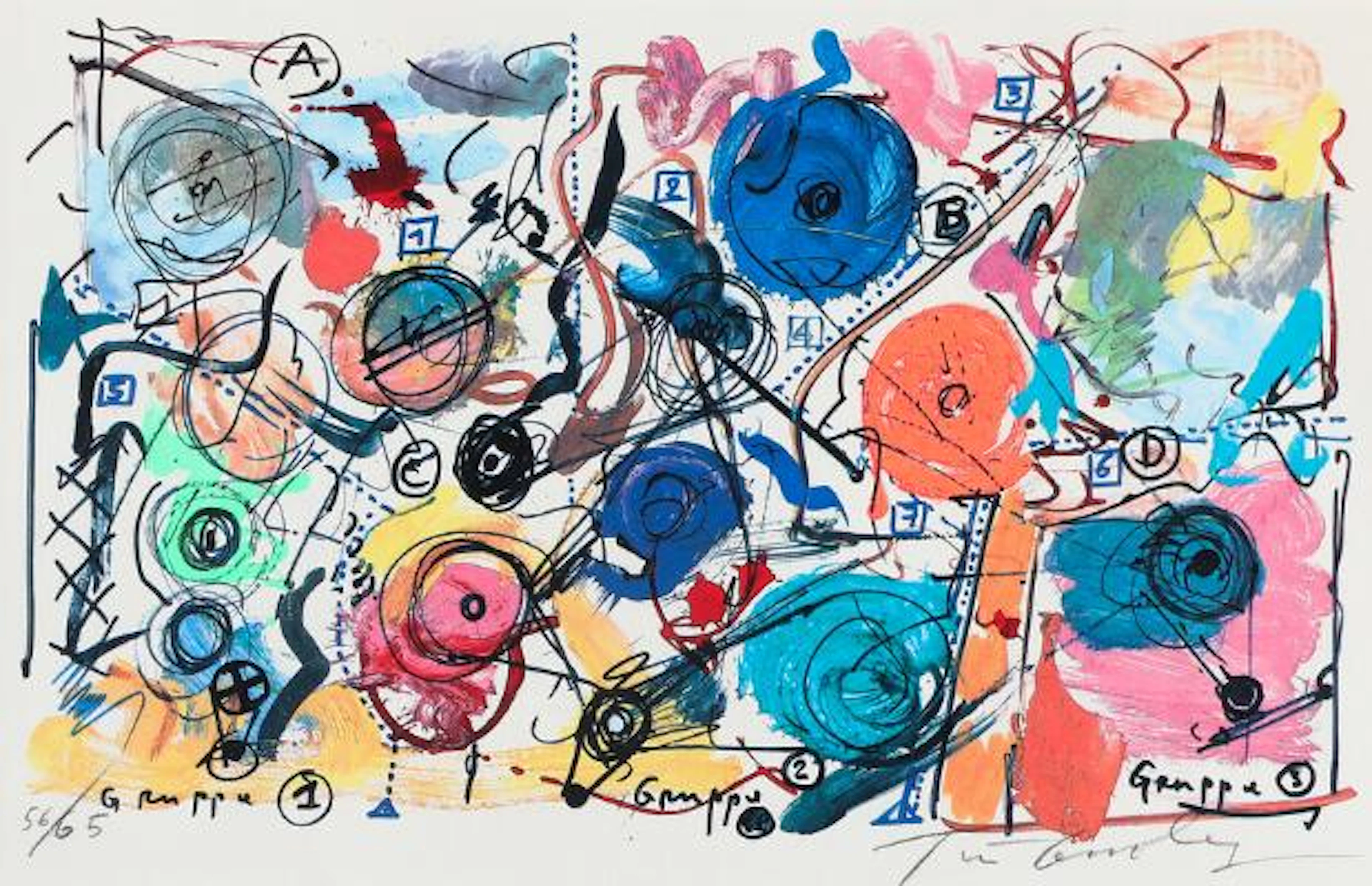 Jean Tinguely: Untitled. Signed Tinguely 56/65. Colour offset print.