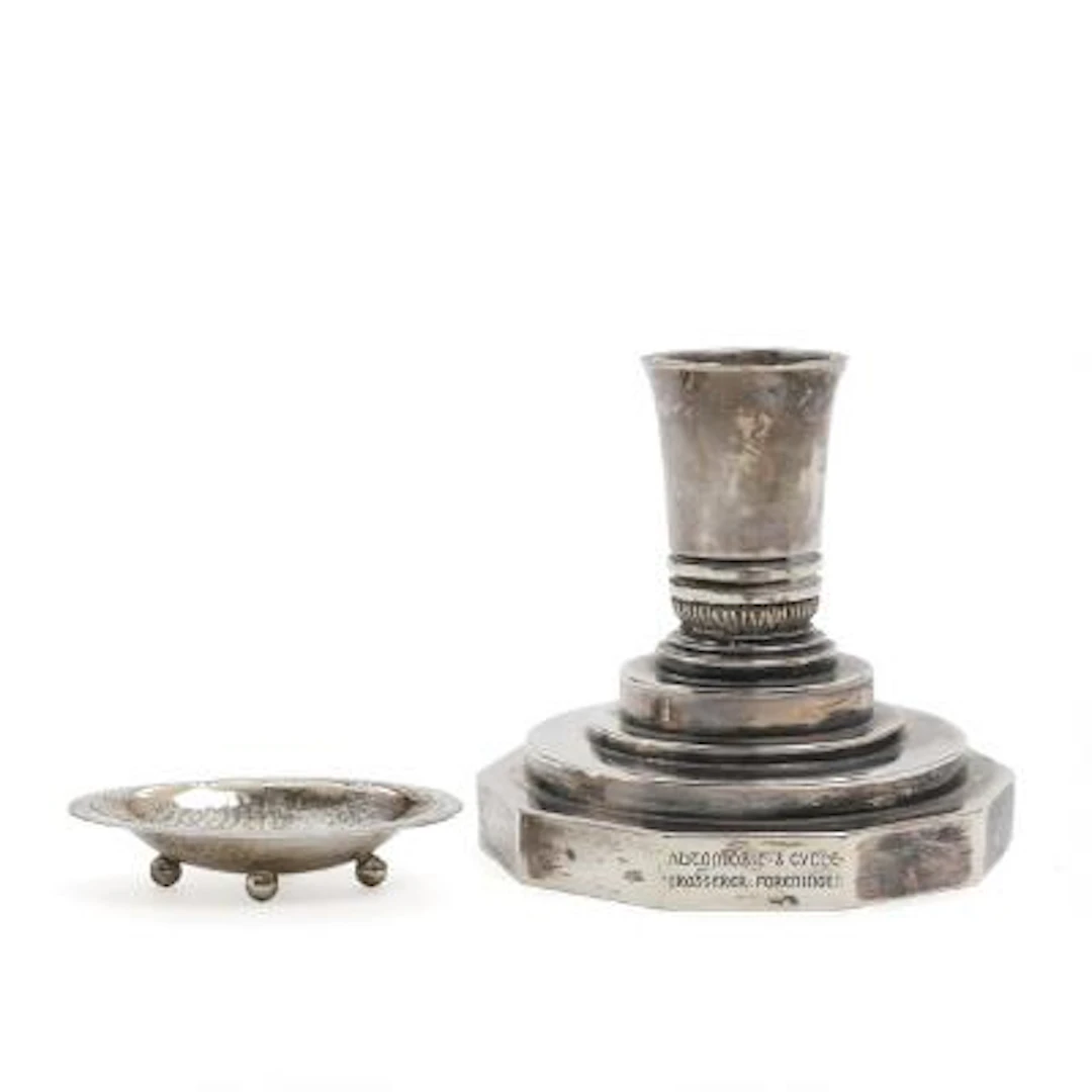 Harald Nielsen: A sterling silver candlestick on angular base. Georg