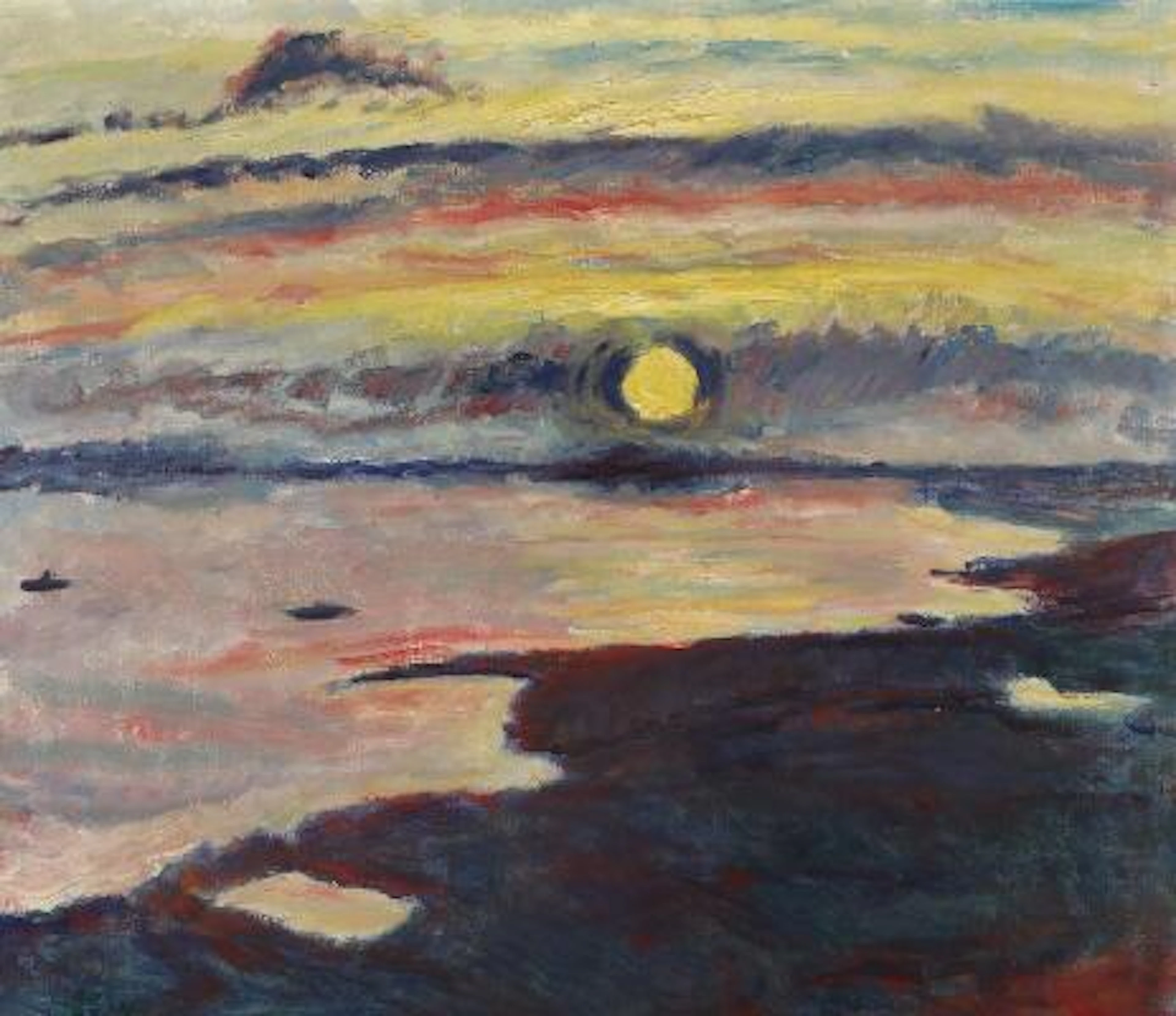 Sigurd Swane: Coastal landscape at sunset. Signed SSW. Oil on canvas.