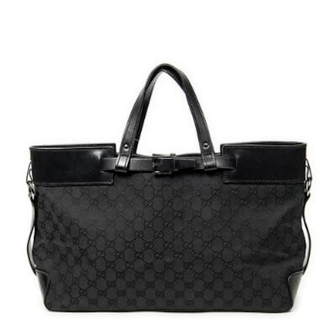 Gucci: A "Horizontal Belt Tote" in black monogram canvas with black