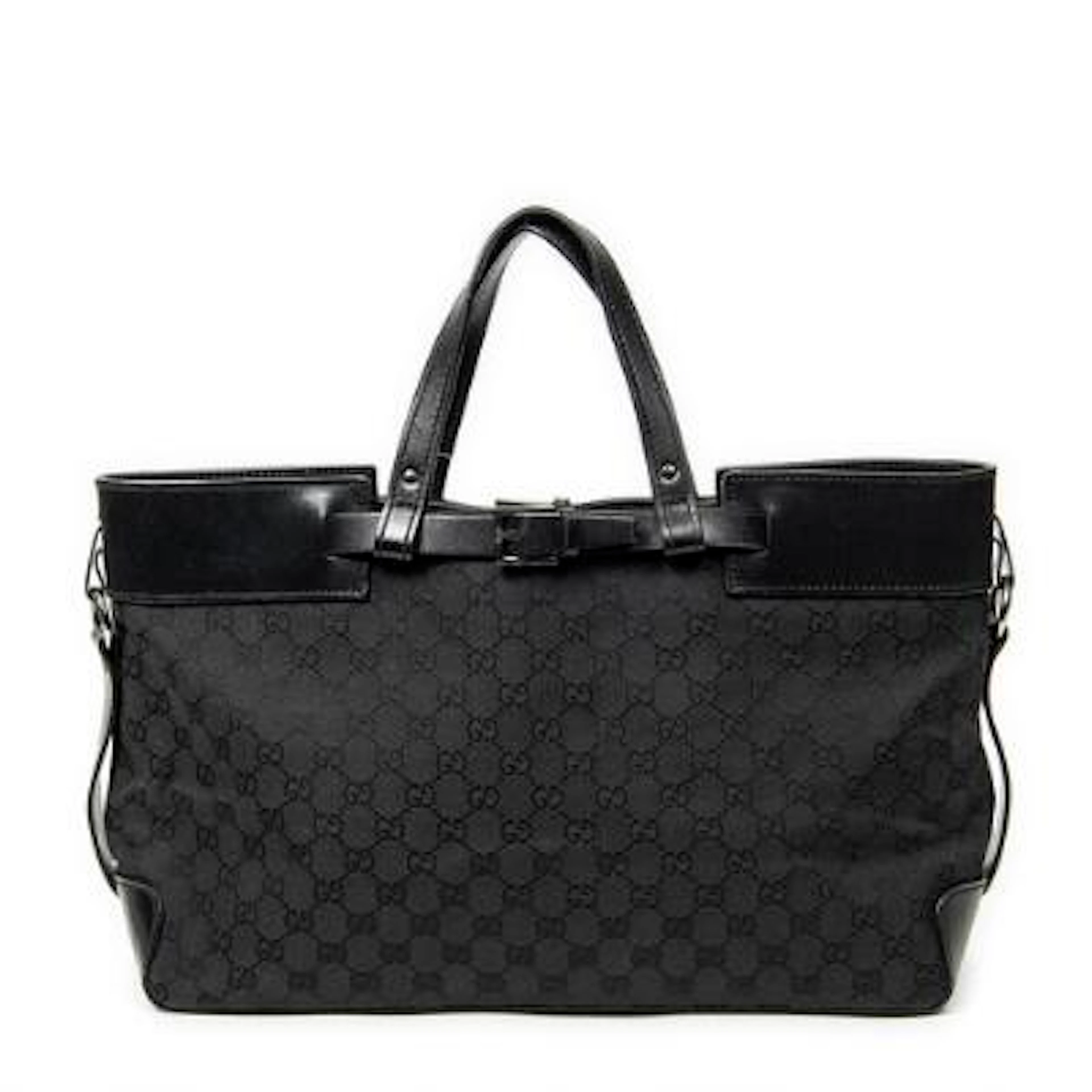 Gucci: A "Horizontal Belt Tote" in black monogram canvas with black