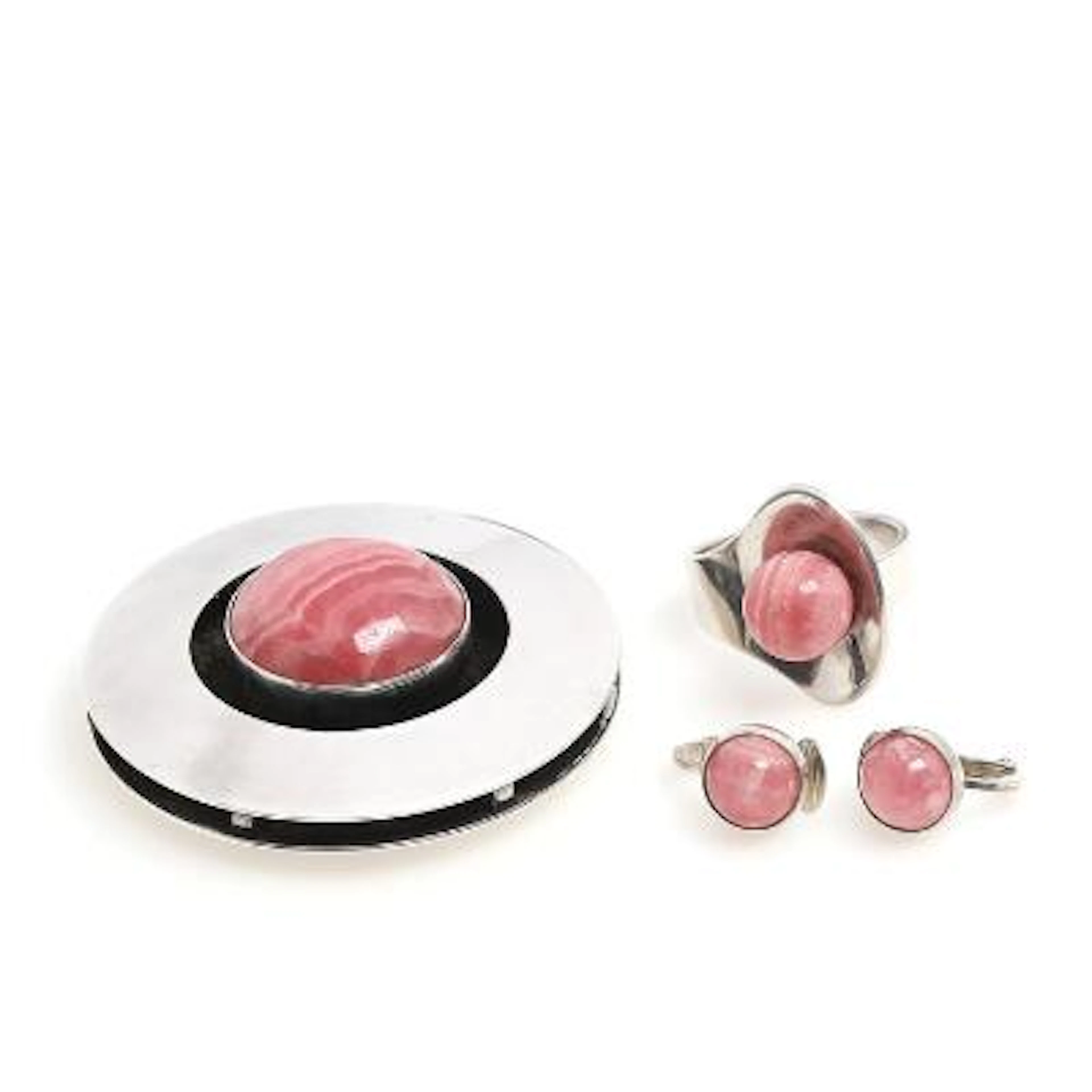 N. E. From: Rhodochrosite jewellery set, set with cabochon rhodochrosite