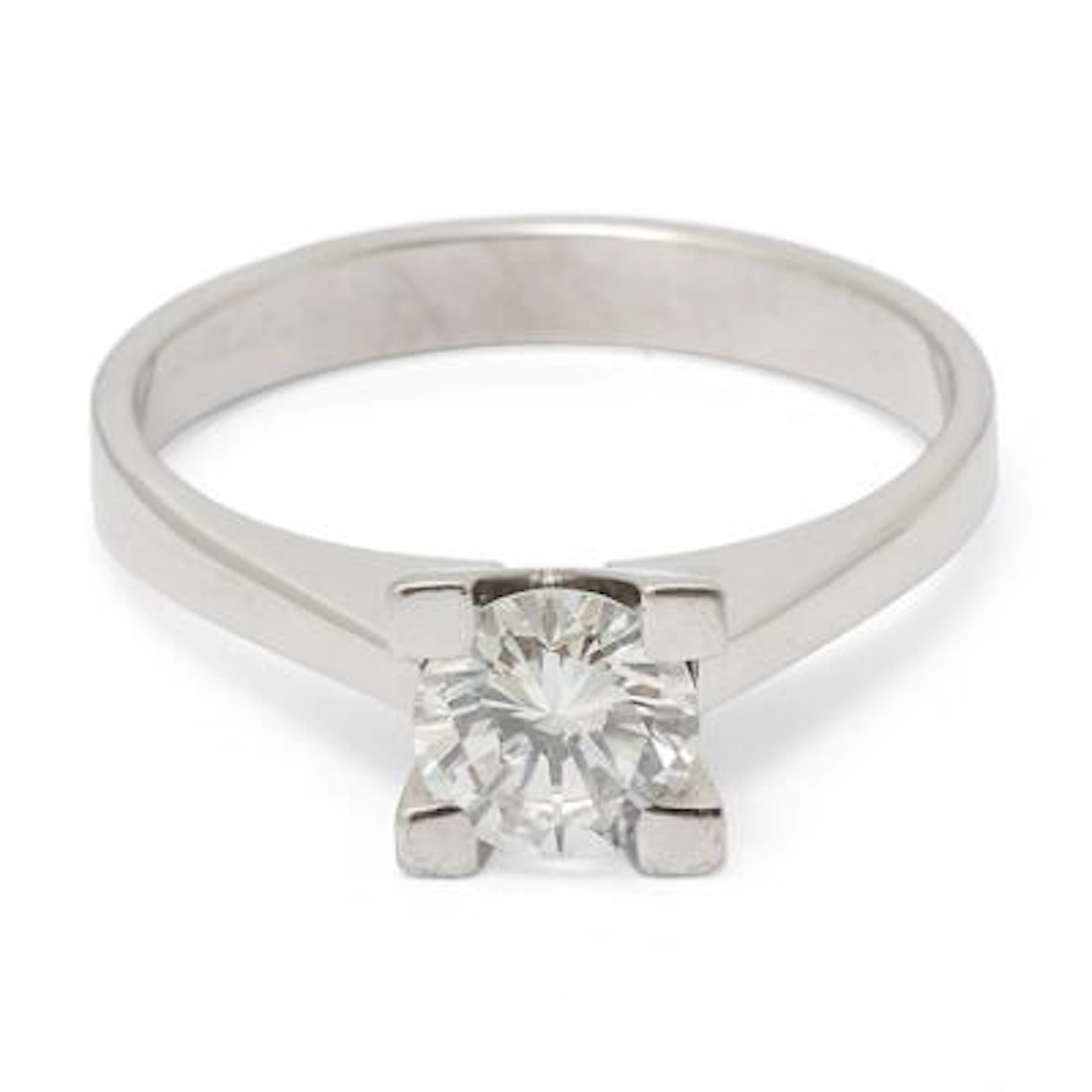 A solitaire diamond ring set with a brilliant-cut diamond, mounted