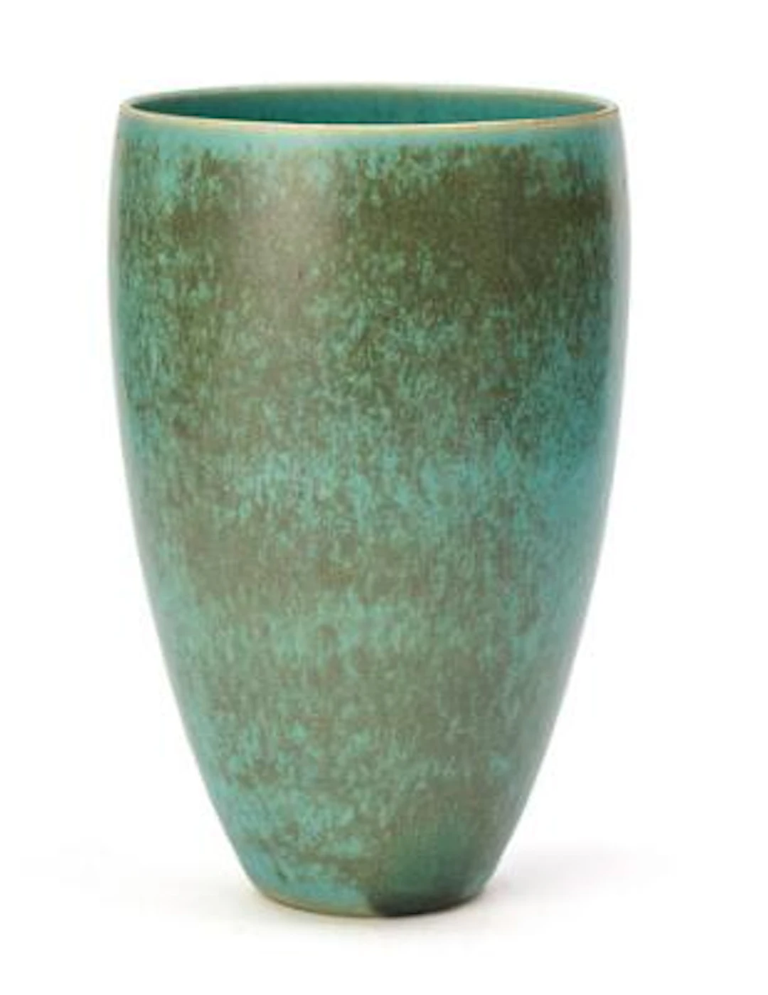 Saxbo: Large, tall stoneware vase decorated with turquoise-blue glaze.