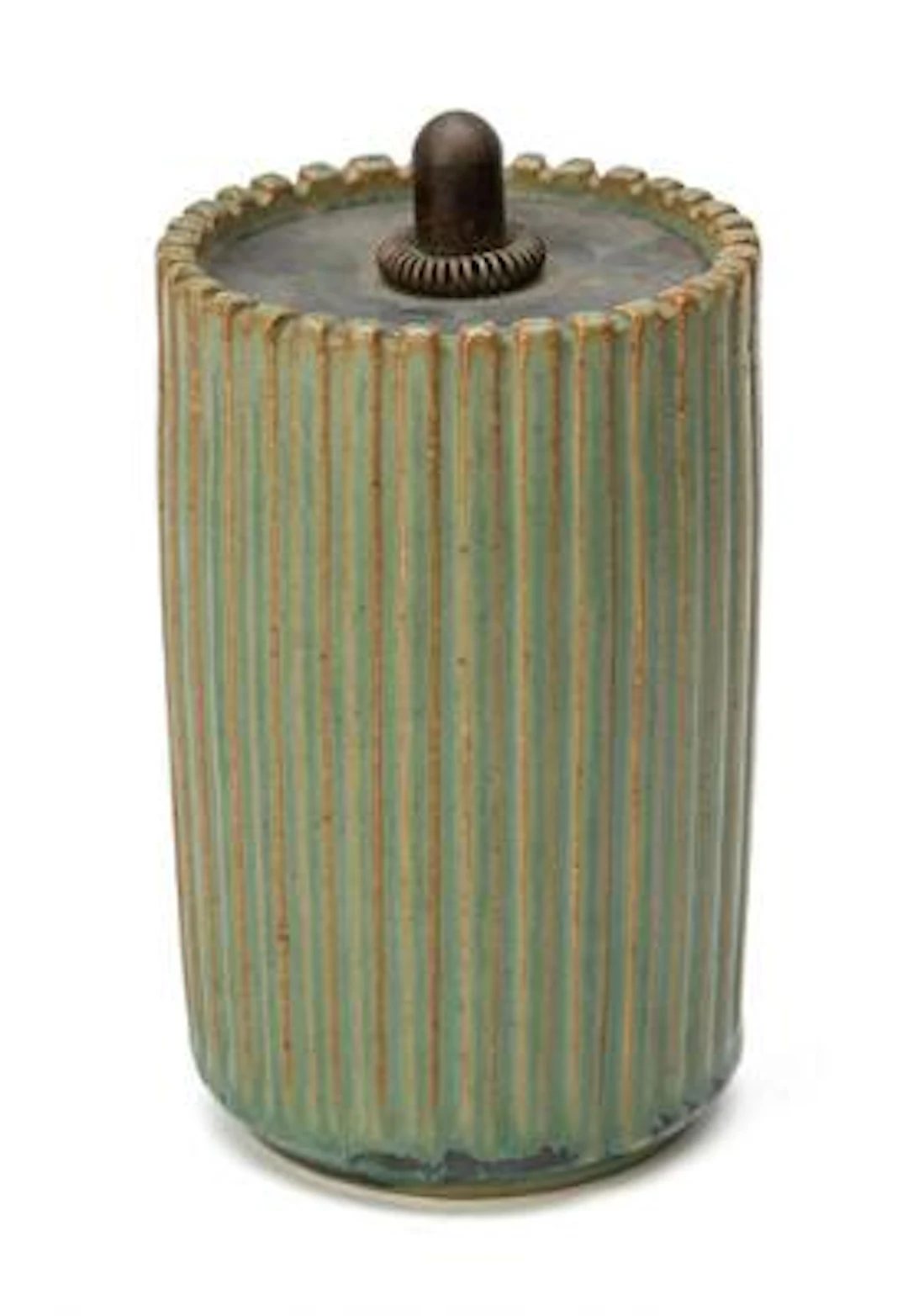 Arne Bang: A cylindrical stoneware lid jar modelled with fluted relief