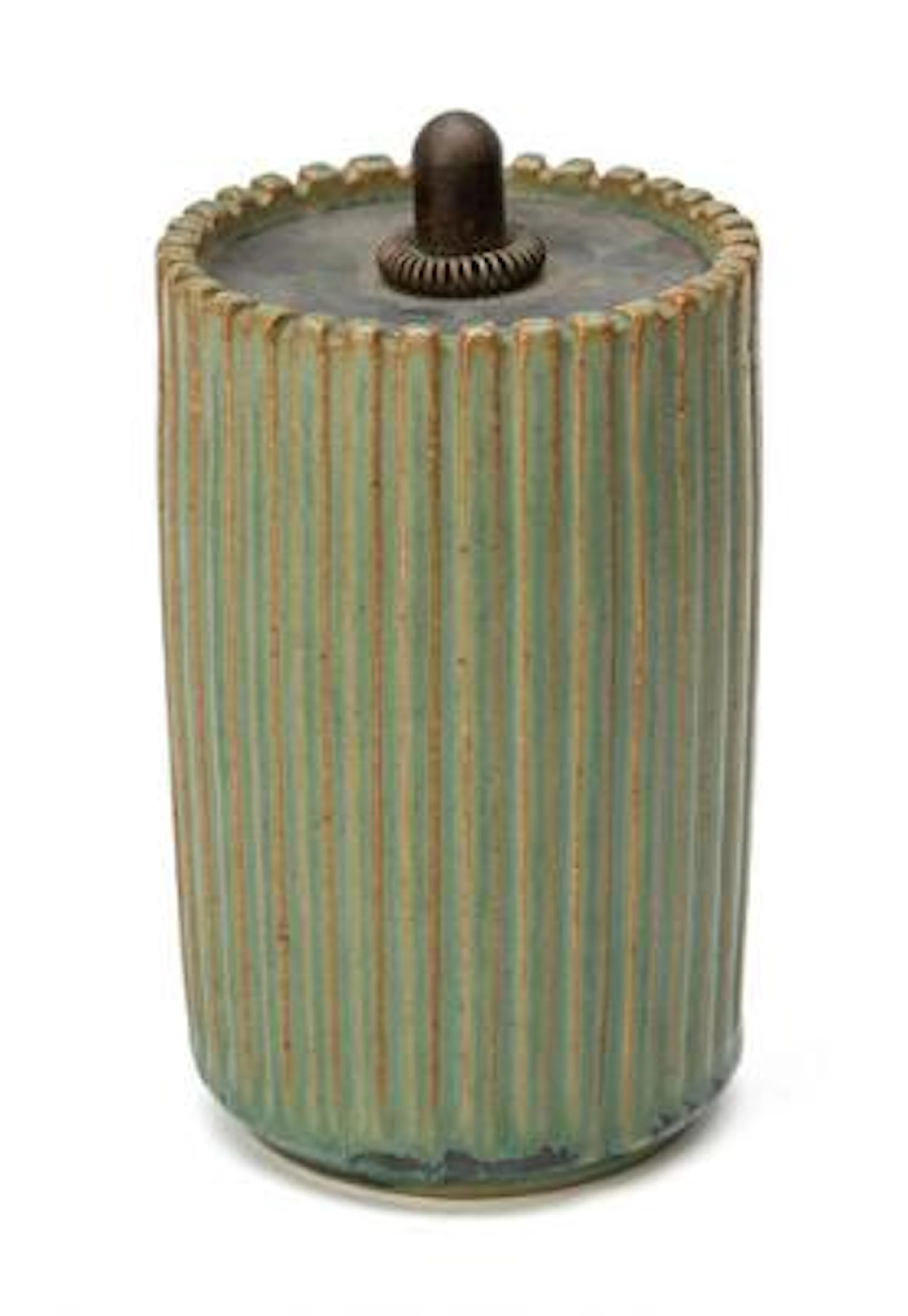 Arne Bang: A cylindrical stoneware lid jar modelled with fluted relief