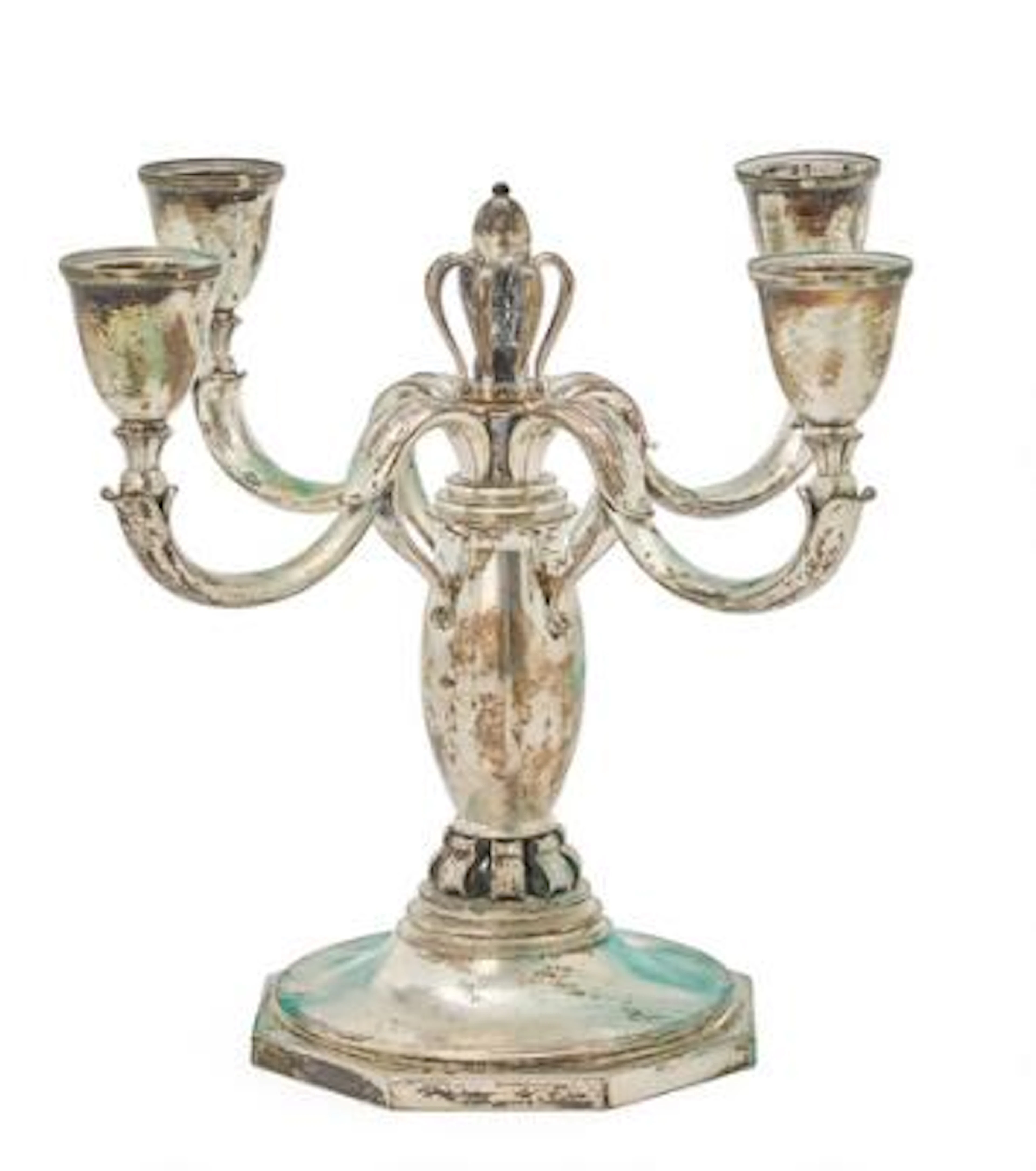 A Danish silver candelabrum with four lighting arms. Maker K.C. Hermann