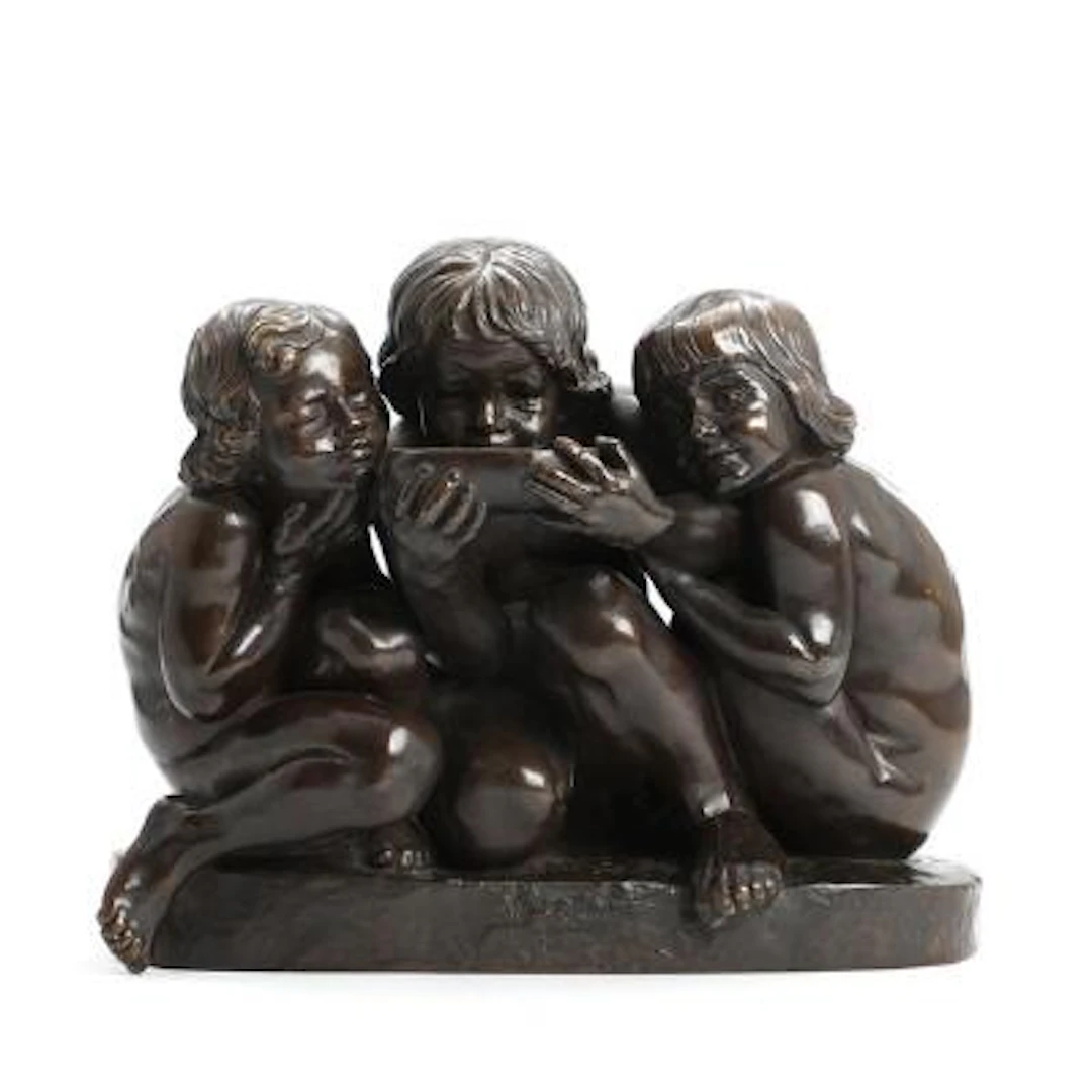 Rudolph Tegner: “De tørstige børn”. Signed. R. Tegner. Patinated bronze.