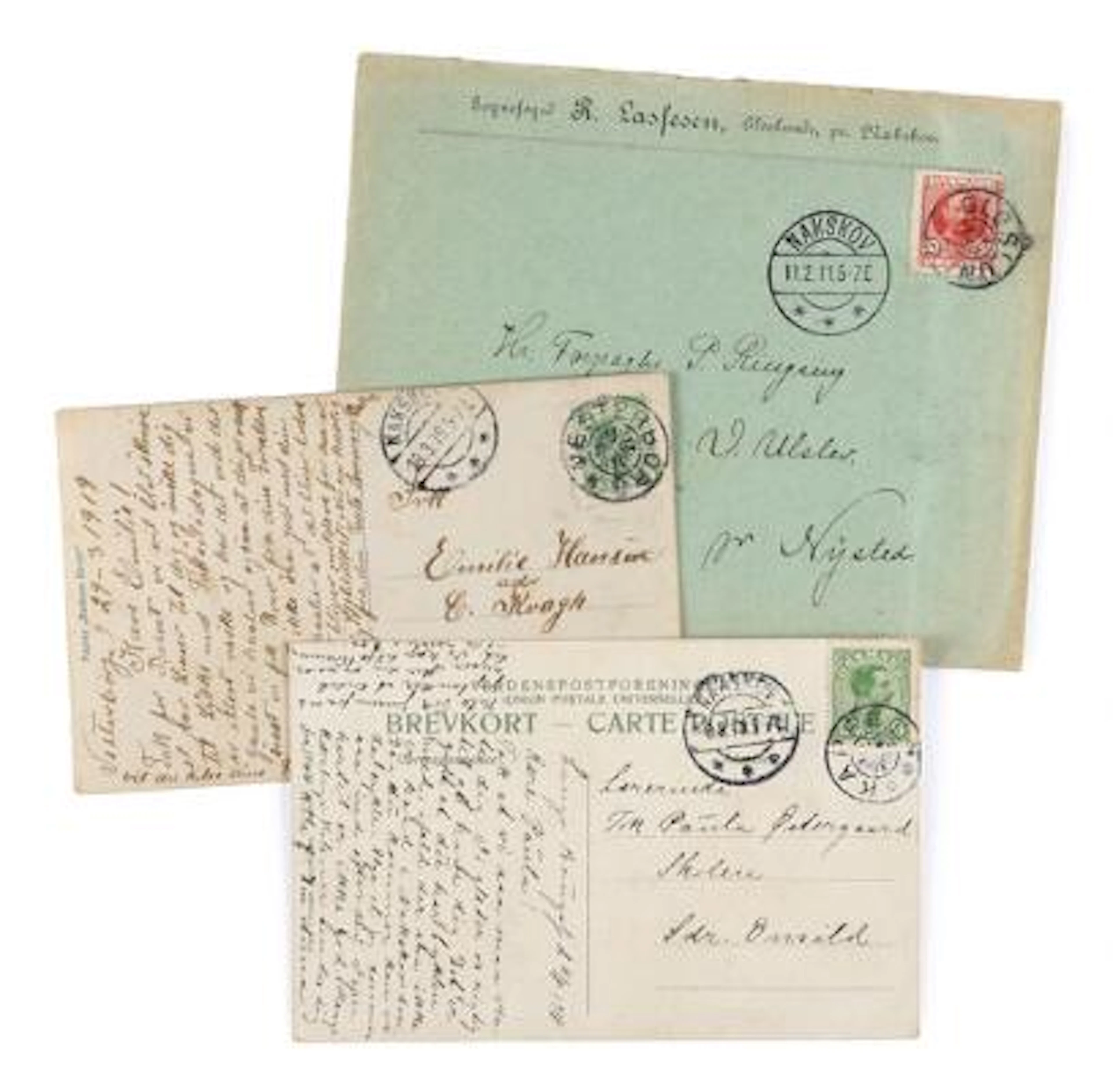 Star canc. Cover and 2 postcards with star canc. GLOSLUNDE, KAPPEL