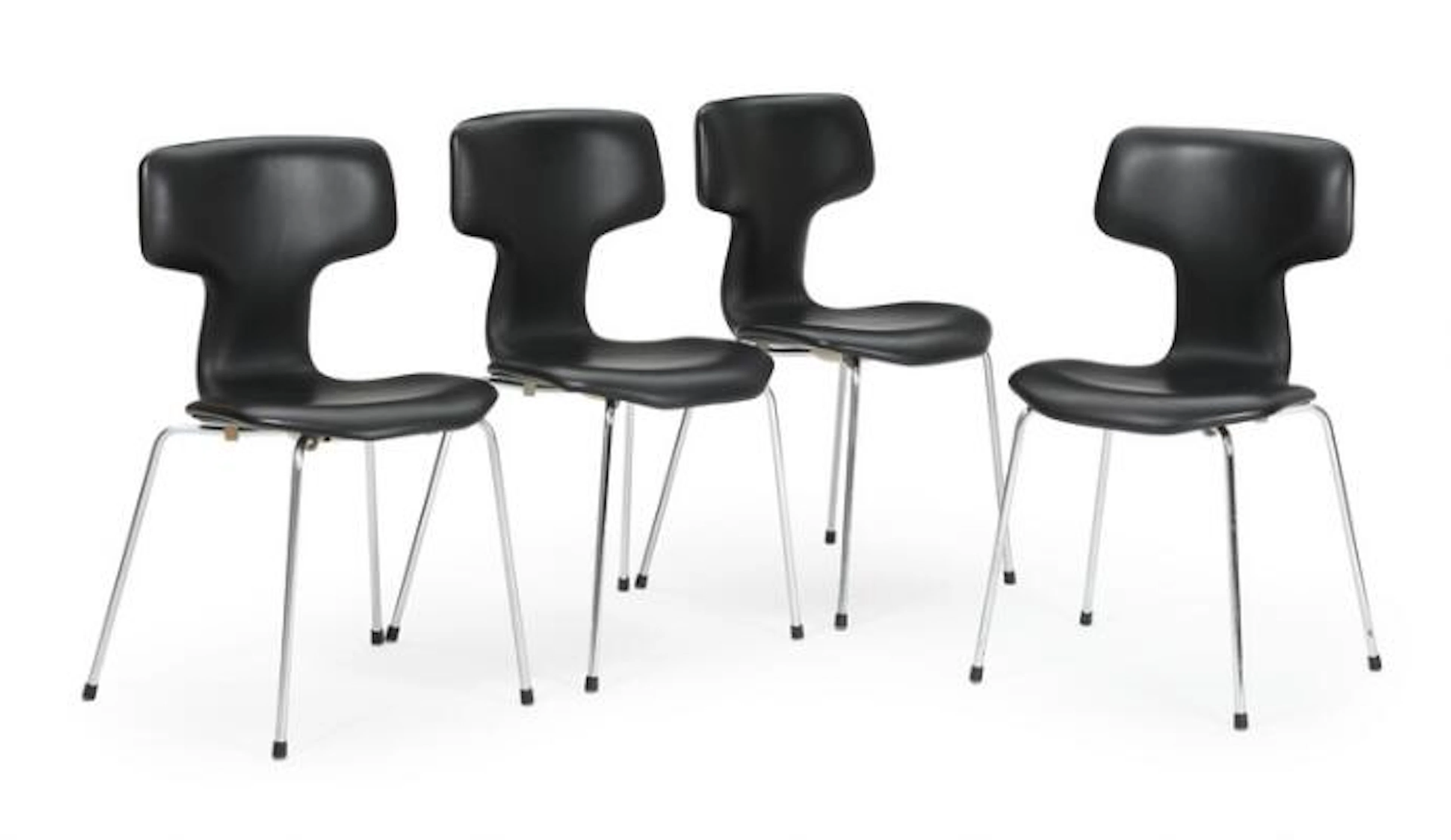 Arne Jacobsen: A set of four chairs with chromium-plated metal legs