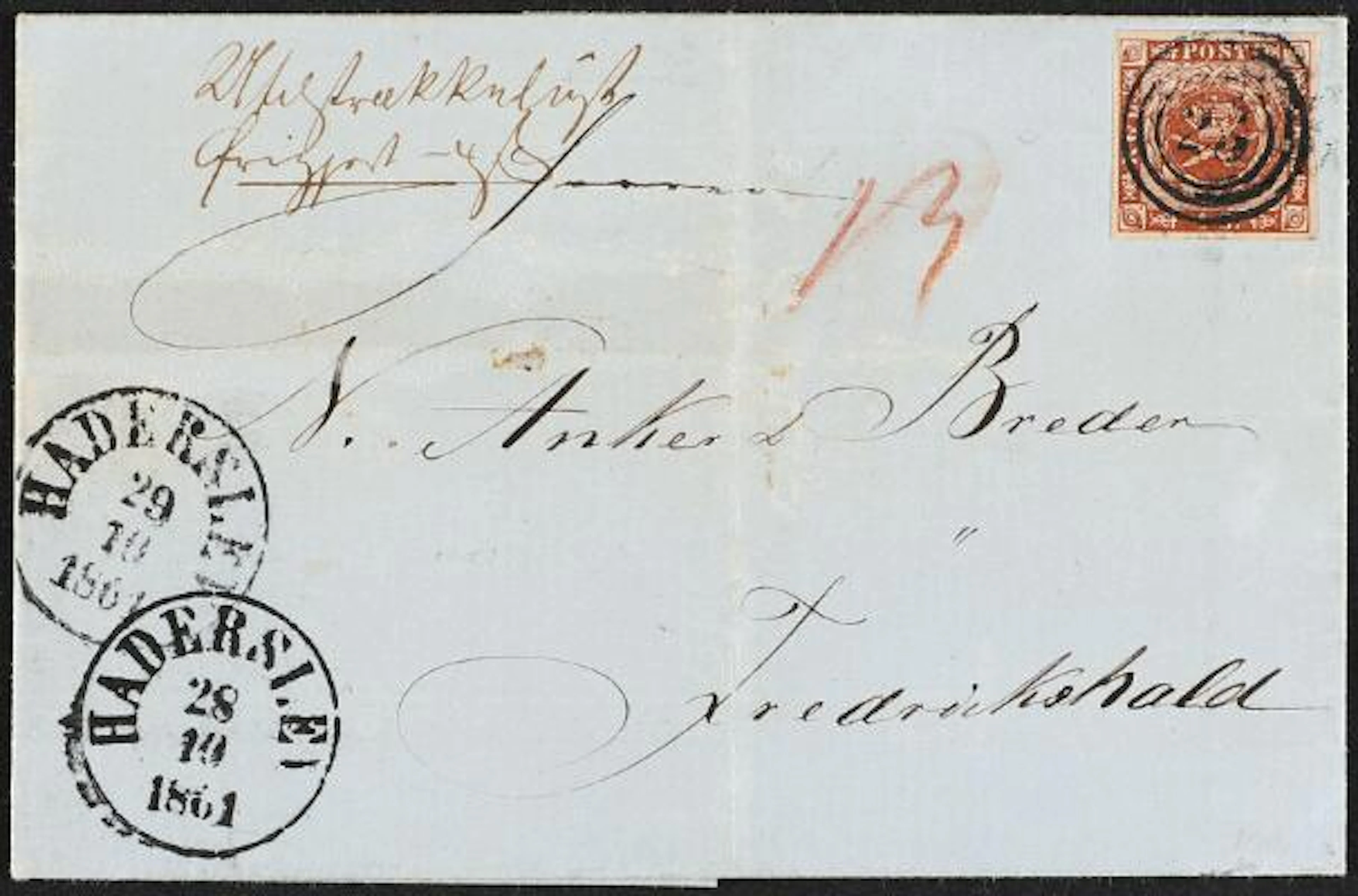 1858. 4 sk. brown. Underpaid cover to Norway. Sendt via Sweden at