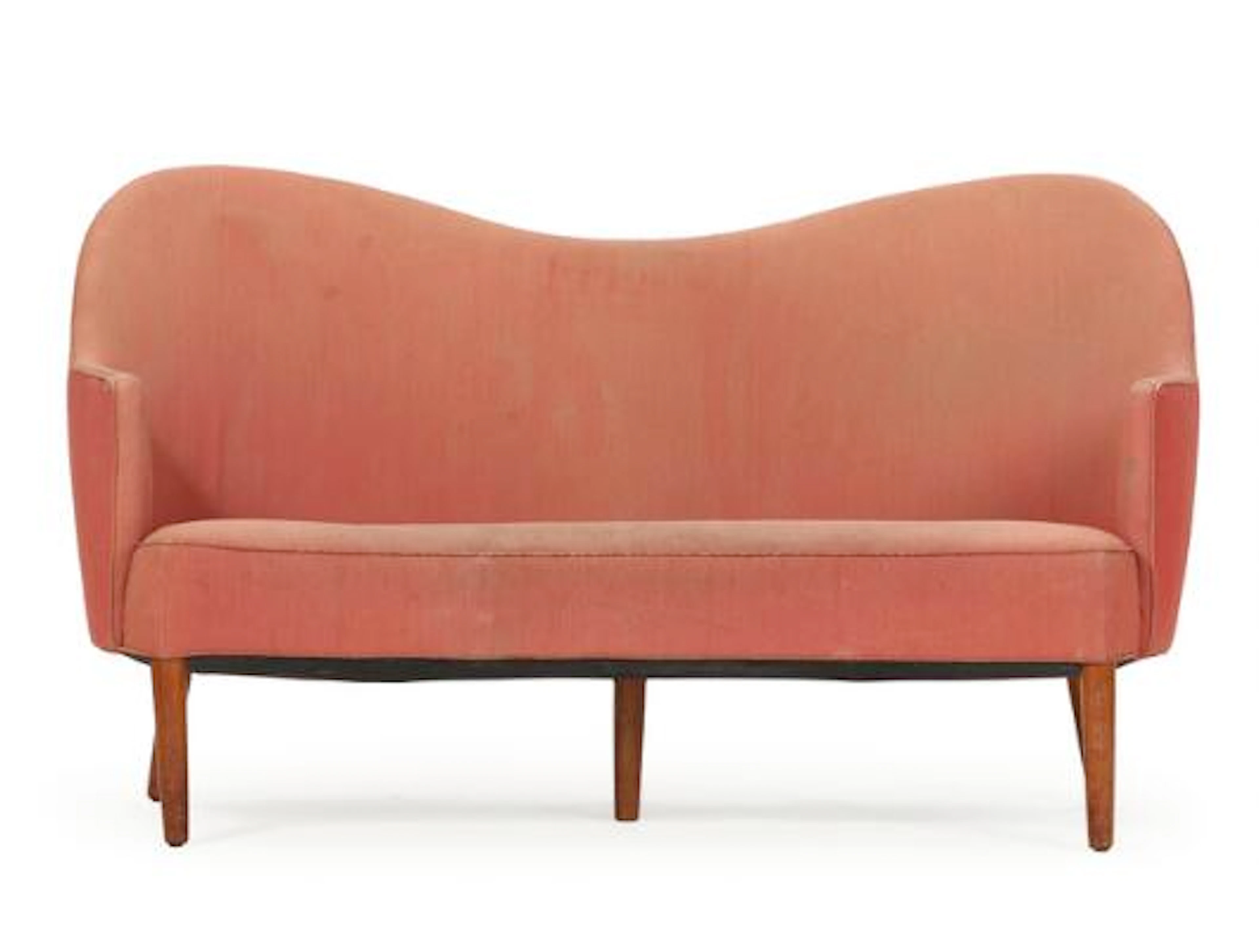 Danish furniture design: Two seater sofa with teak legs and curved