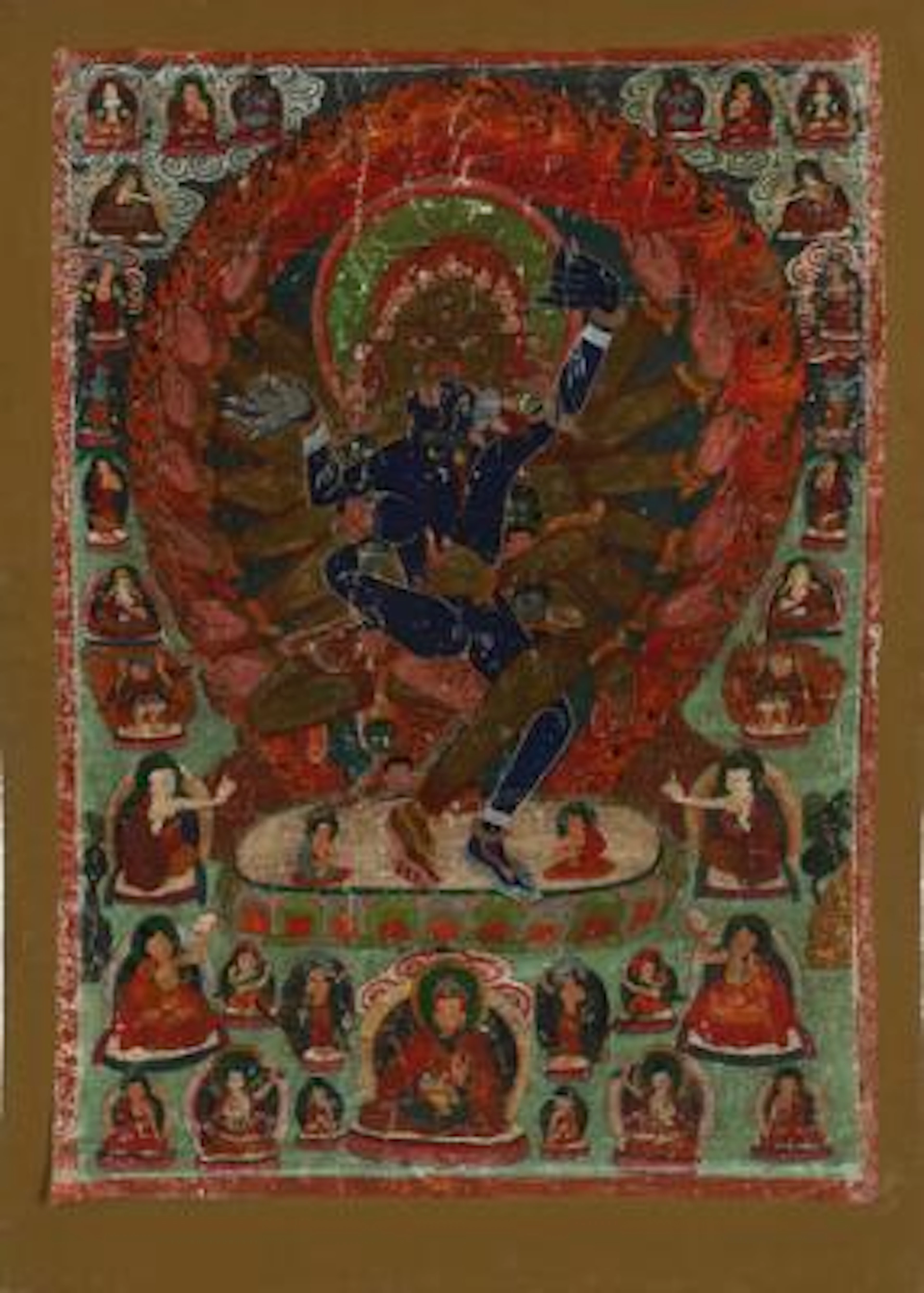 Tibetan Thangka with Mahakala and Consort. 20th century. Visible size