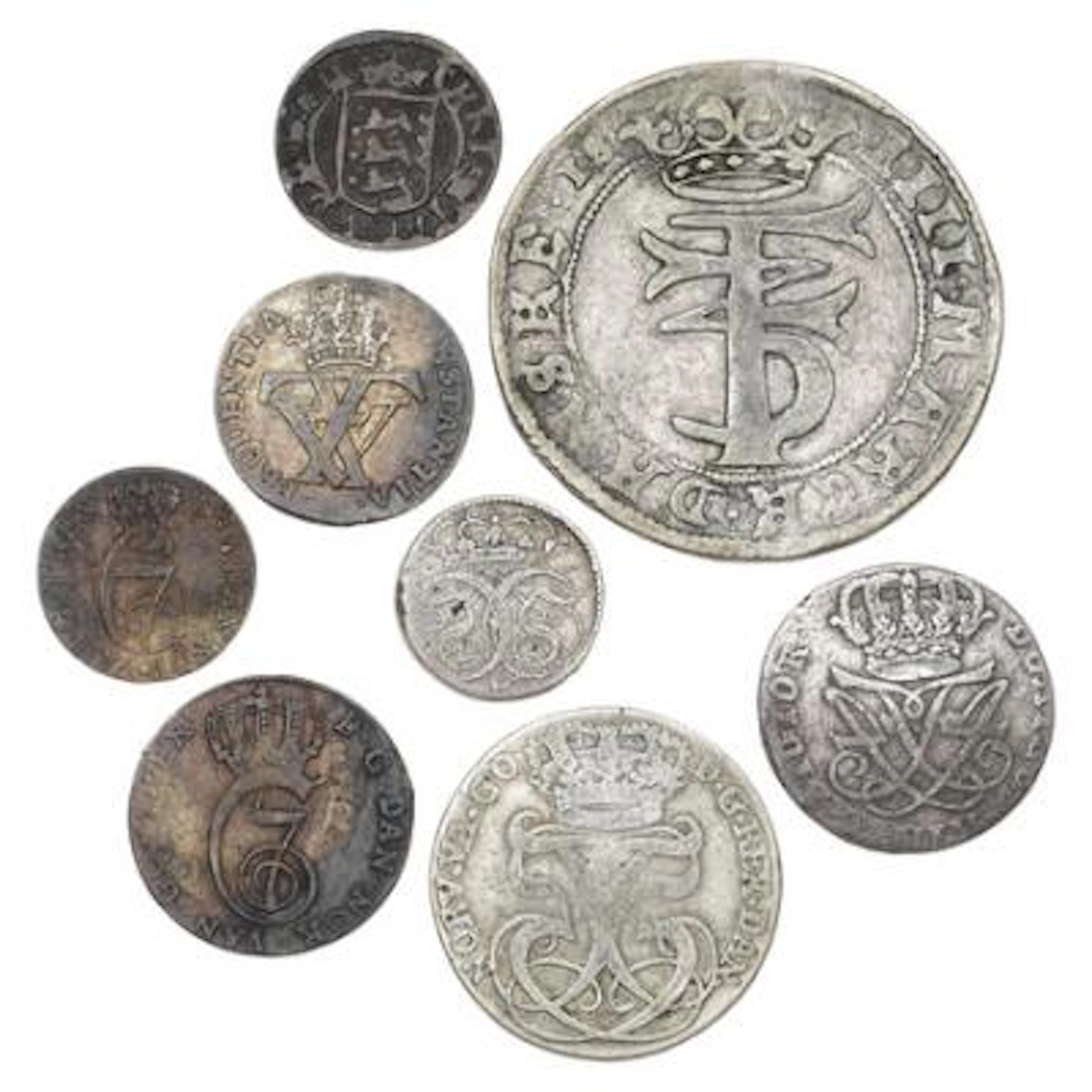 Collection of Danish and Norwegian skillings, in total 8 pcs – Bruun