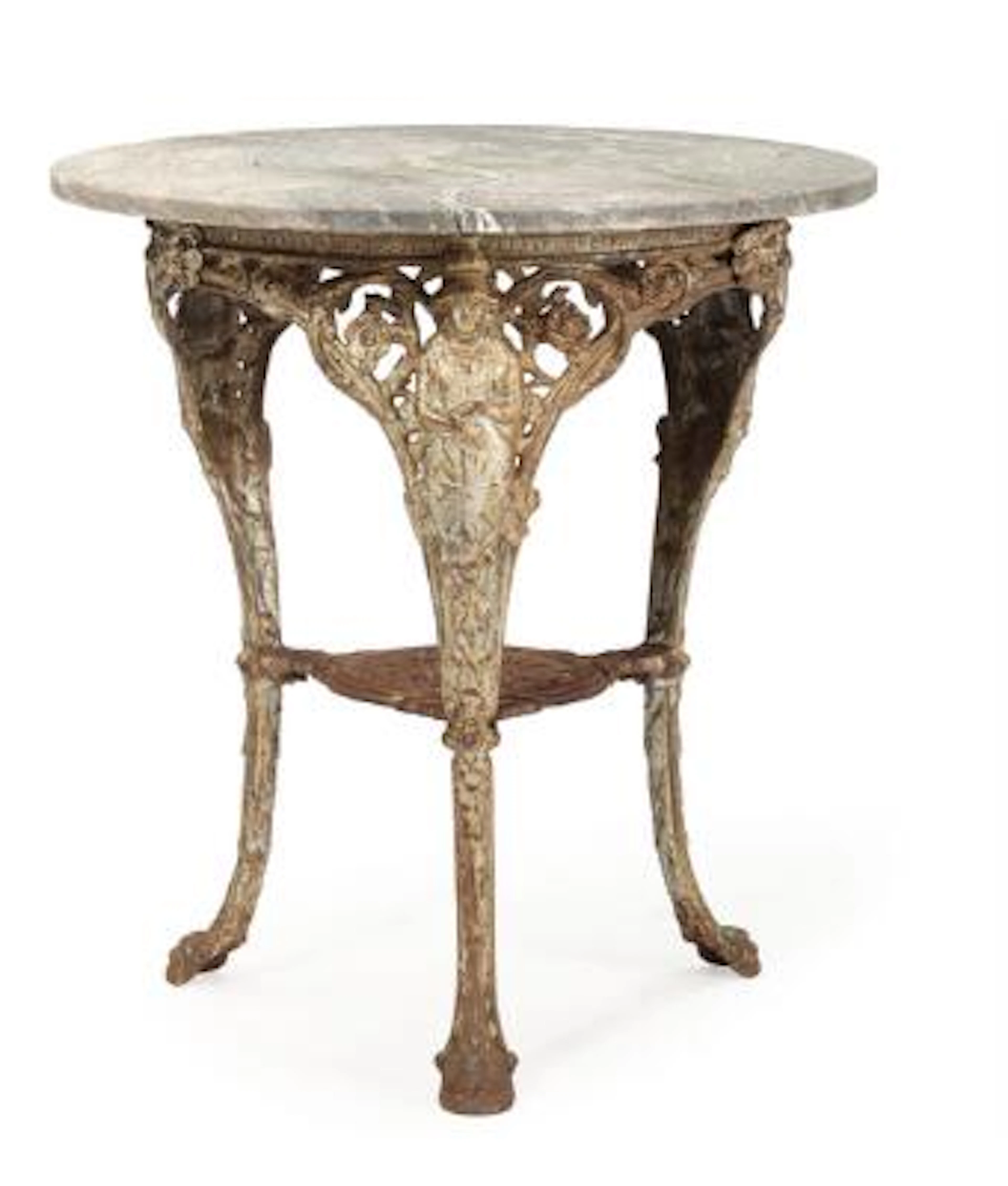 A 20th century French garden table, richly decorated with figures