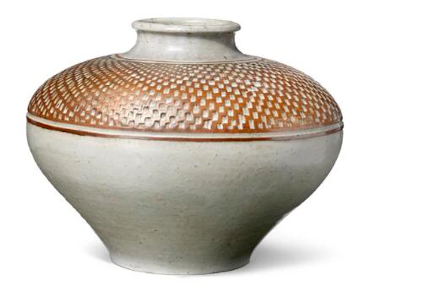 Gertrud Vasegaard: A large stoneware floor vase, the upper part with