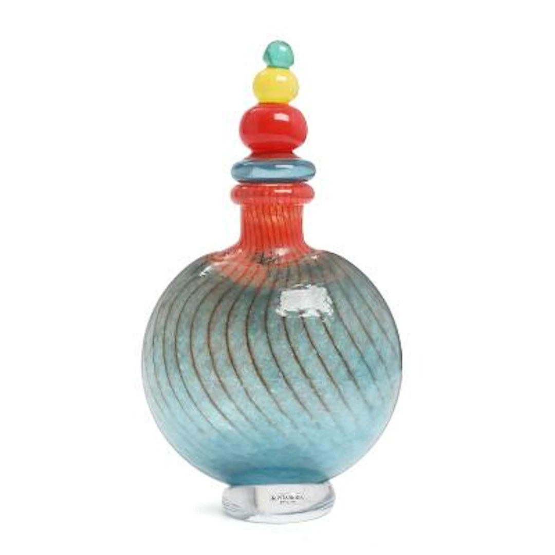Kjell Engman: Bottle in polychrome coloured glass, decorated with