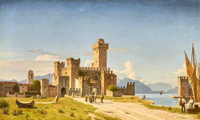 Peter Kornbeck: "Sermione at Lake Garda". Signed P. Kornbeck 1876.
