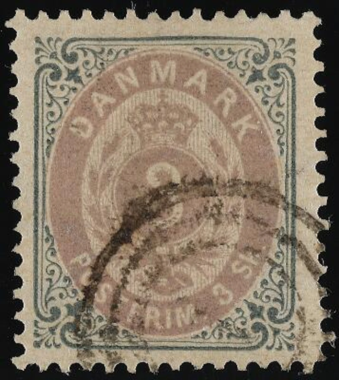 1870. 3 Skilling, grey/violet. INVERTED FRAME. Very beautiful stamp