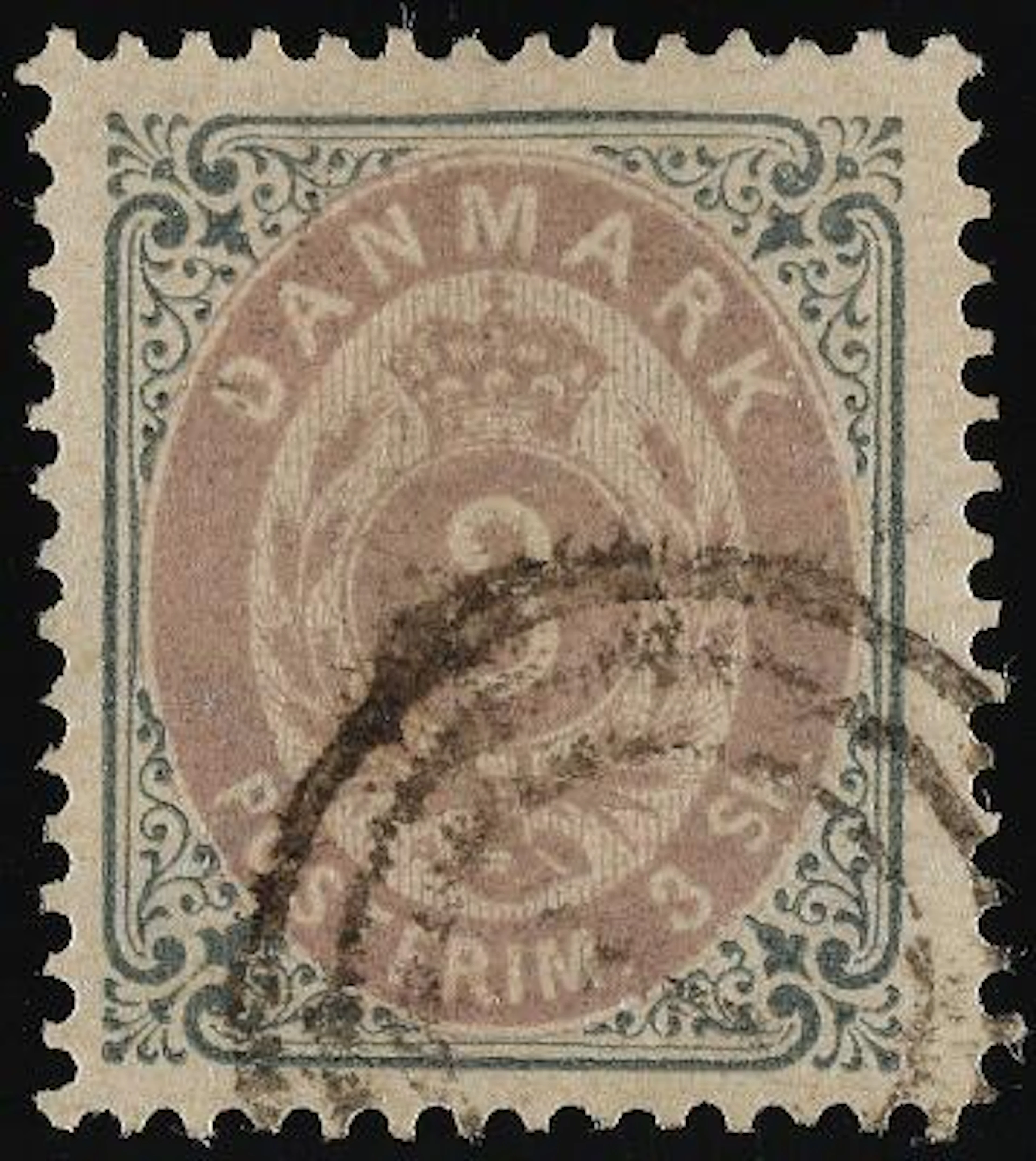 1870. 3 Skilling, grey/violet. INVERTED FRAME. Very beautiful stamp