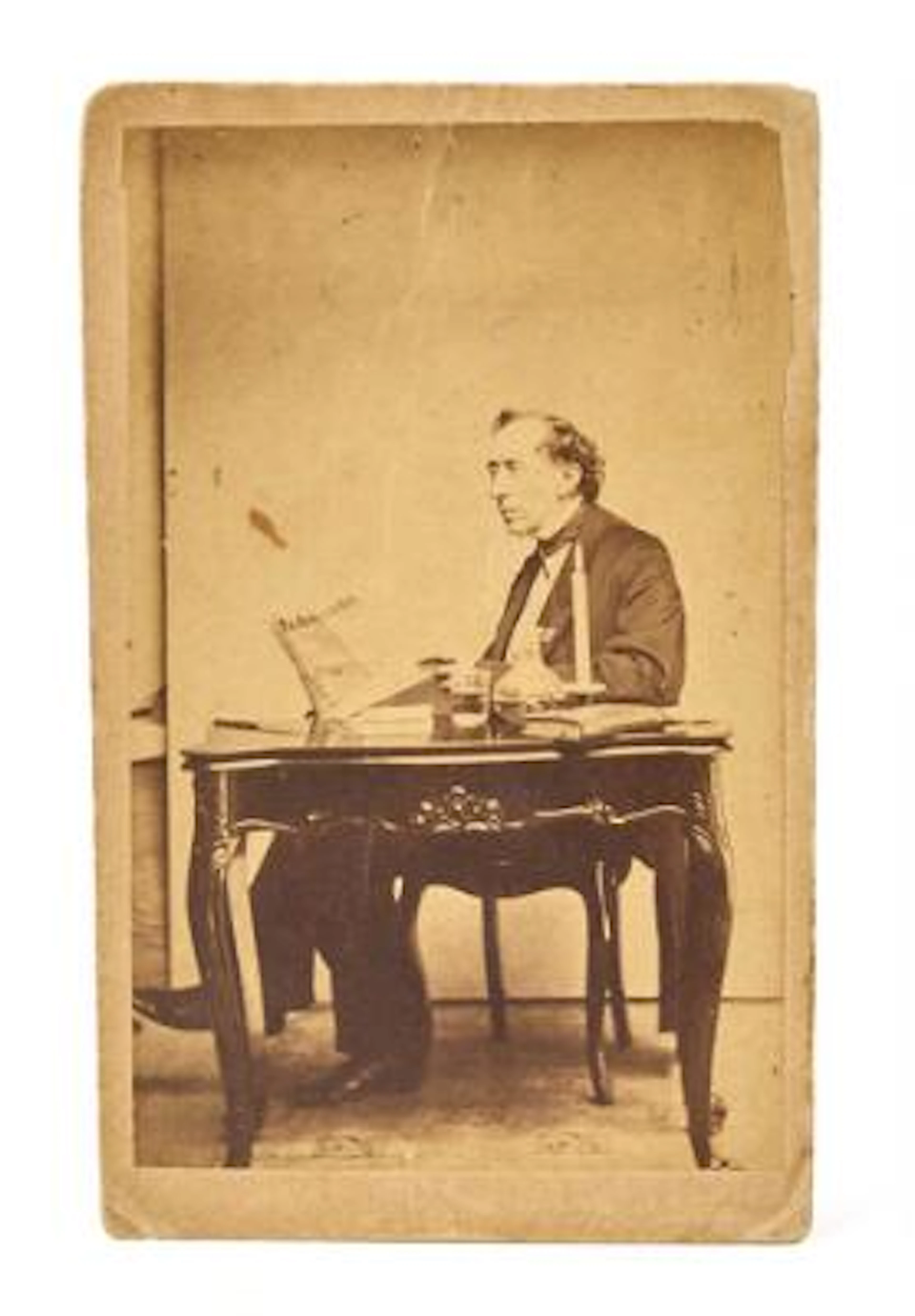 Hans Christian Andersen: Calling card with photograph and signature.