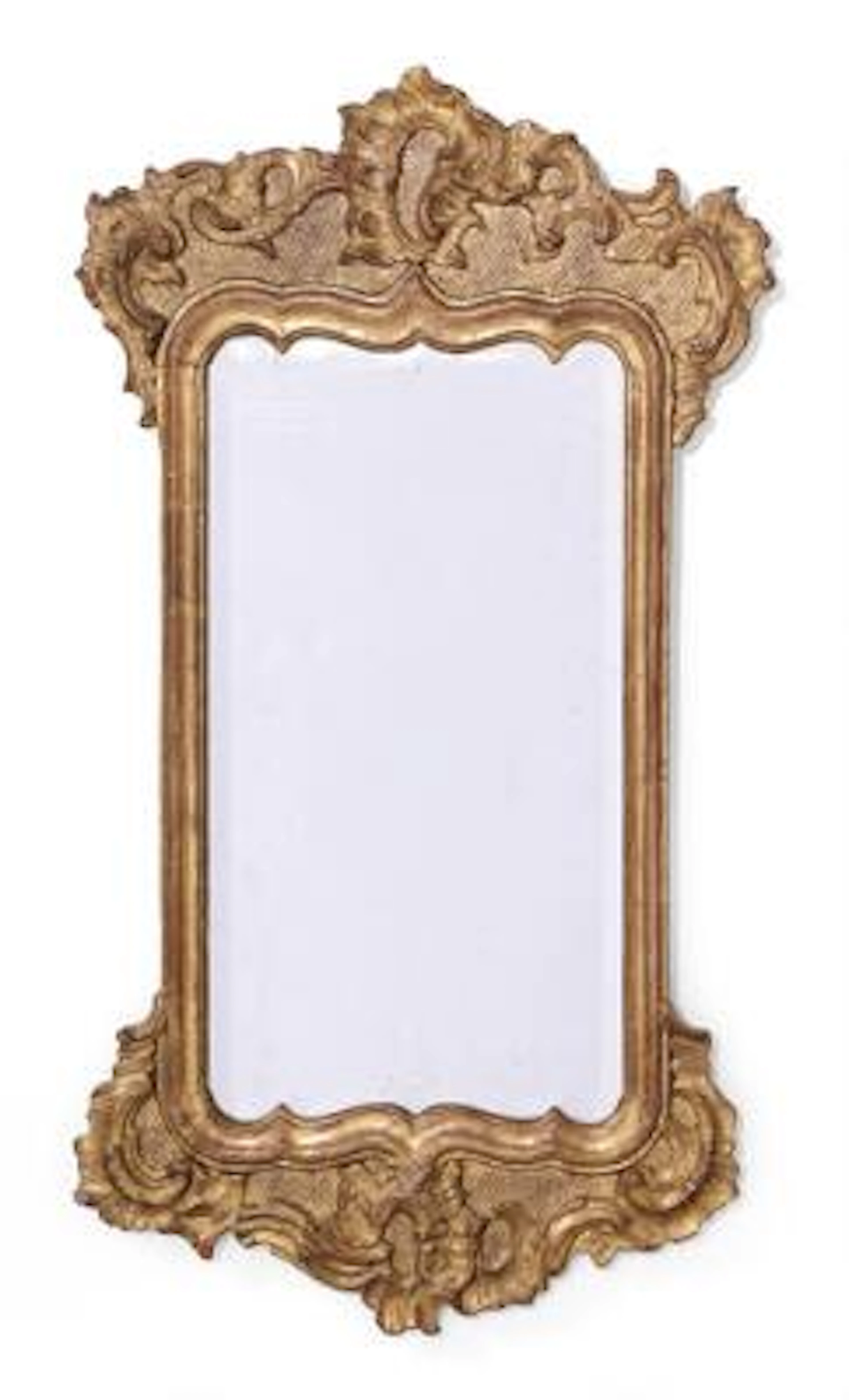 A Régence mirror in frame of later gilded wood and with later mirror