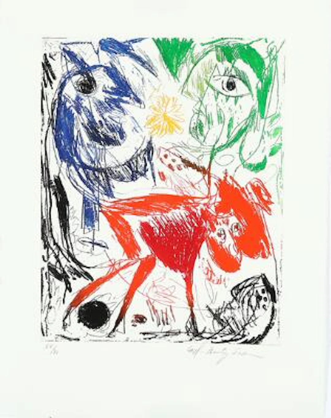 Carl-Henning Pedersen: "L'elle d'elle III", Signed. 55/80. Aquatint