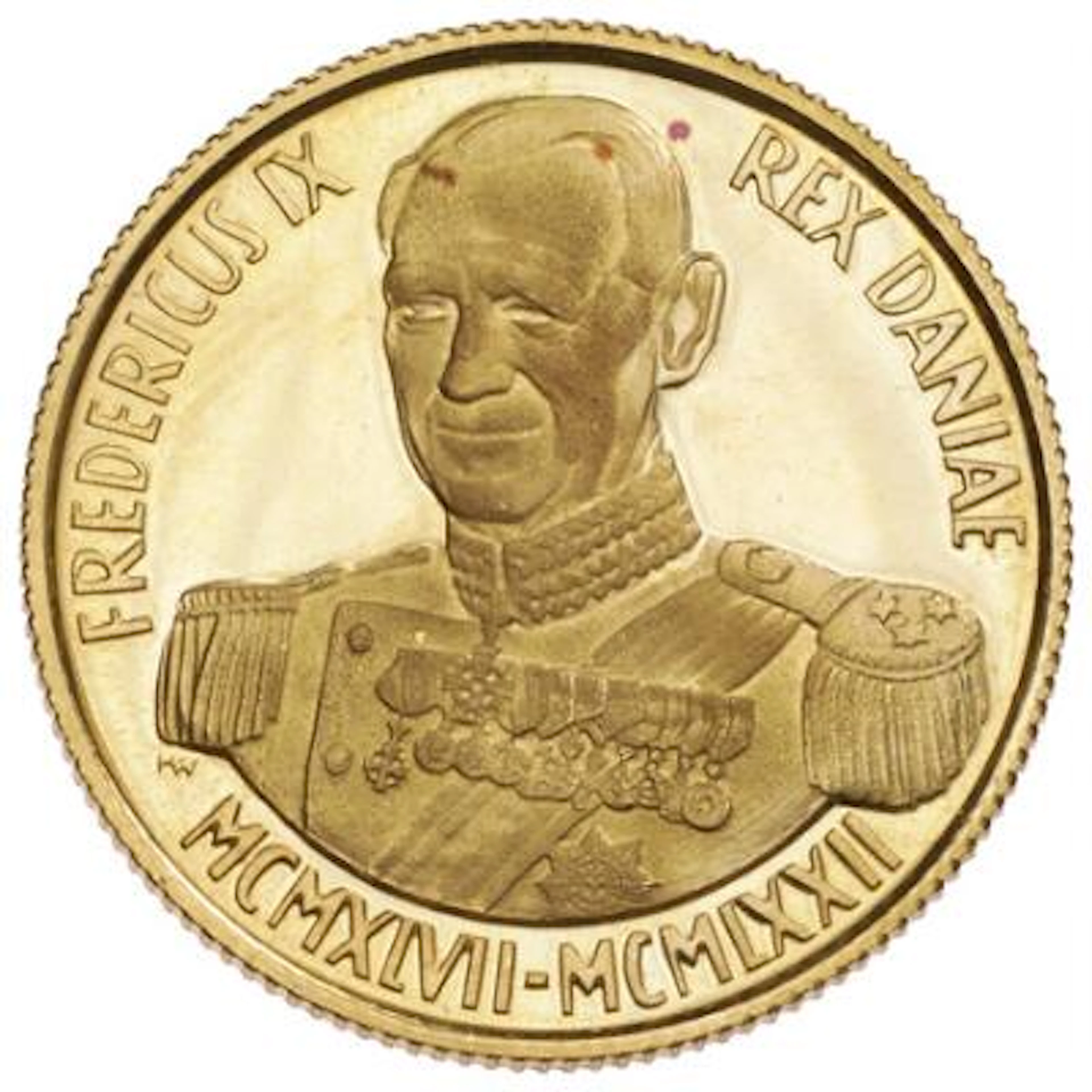 Margrethe II, H.M. King Frederik IX's commemorative medal, 1972, Au