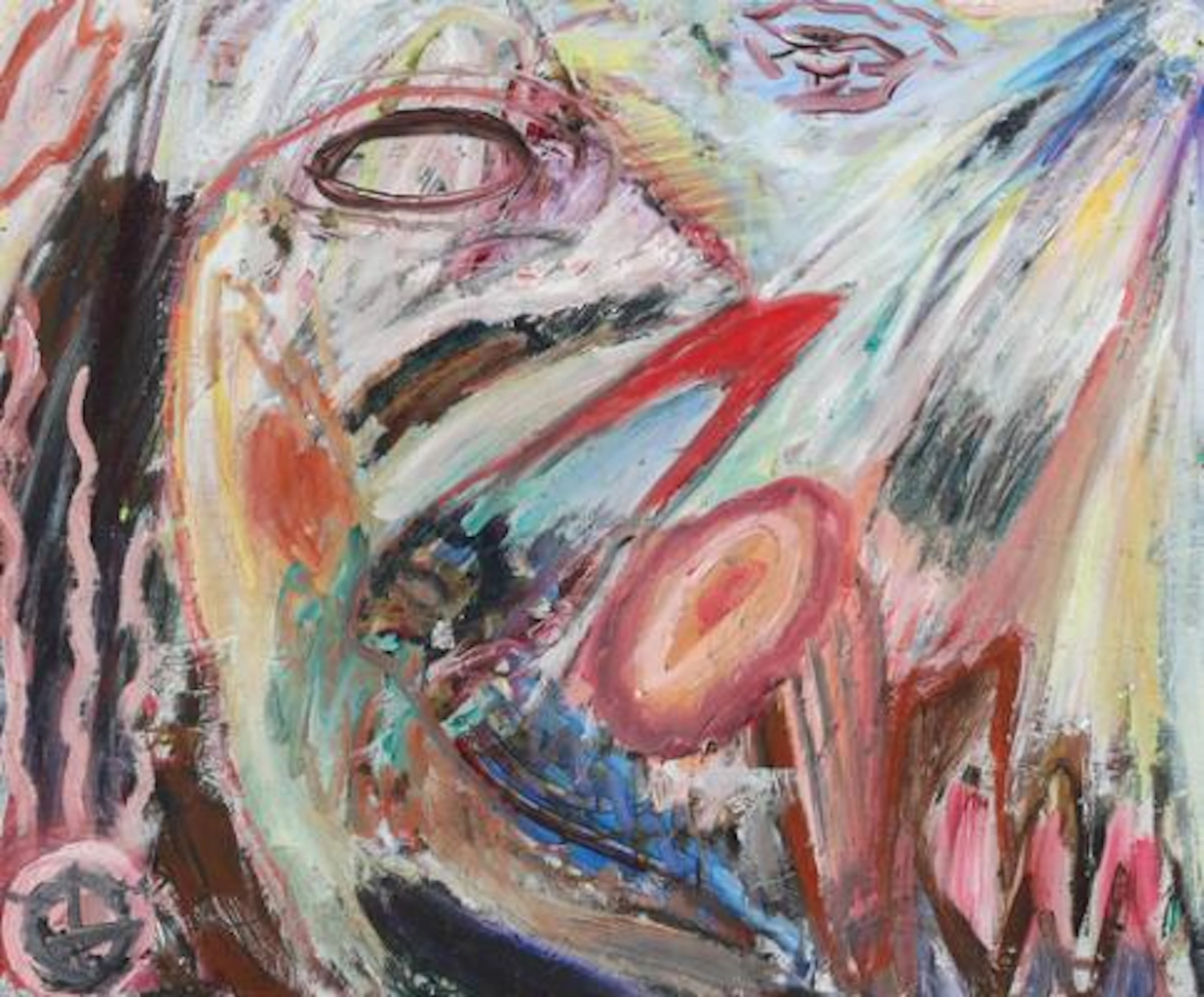 Gunnar Møller: "Fantasifoster". Signed monogram, 79. Oil on panel.