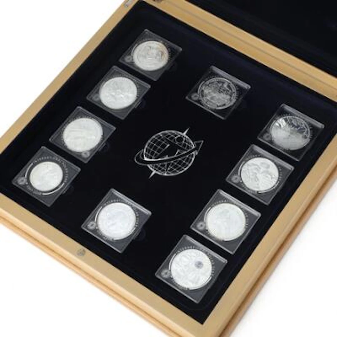 Box with silver coins from the International Polar Year 2007–2008