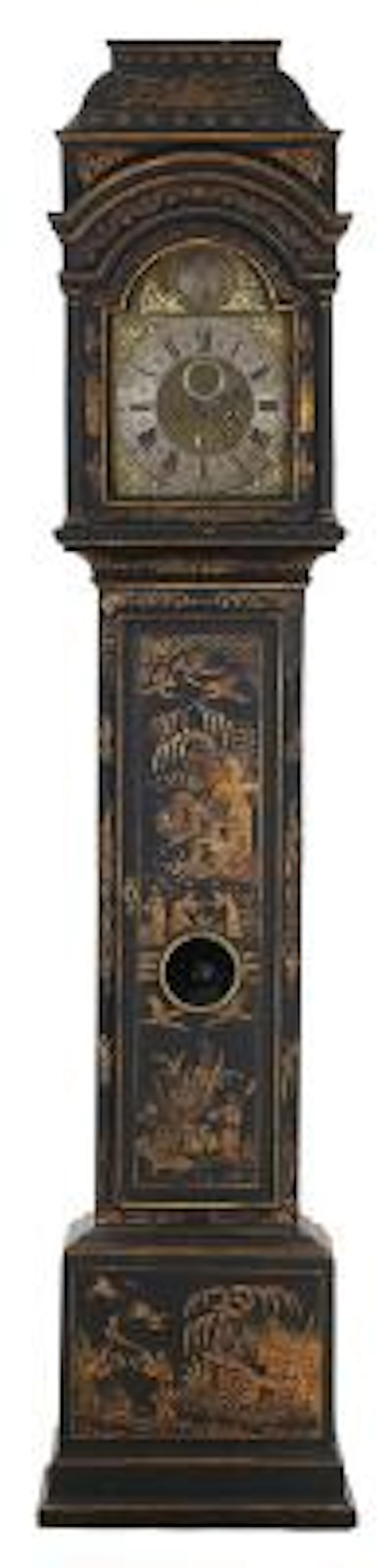 A George II black and gilt japanned longcase clock. Signed 'Joseph