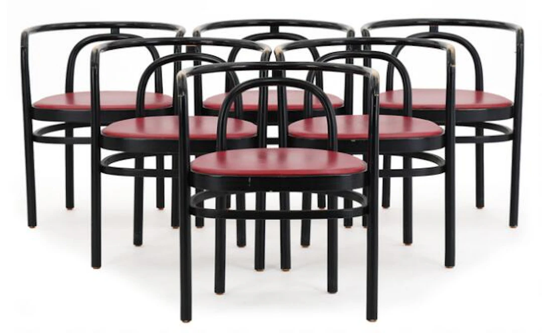 Poul Kjærholm: "PK 15". Set of six armchairs in black lacquered ash.