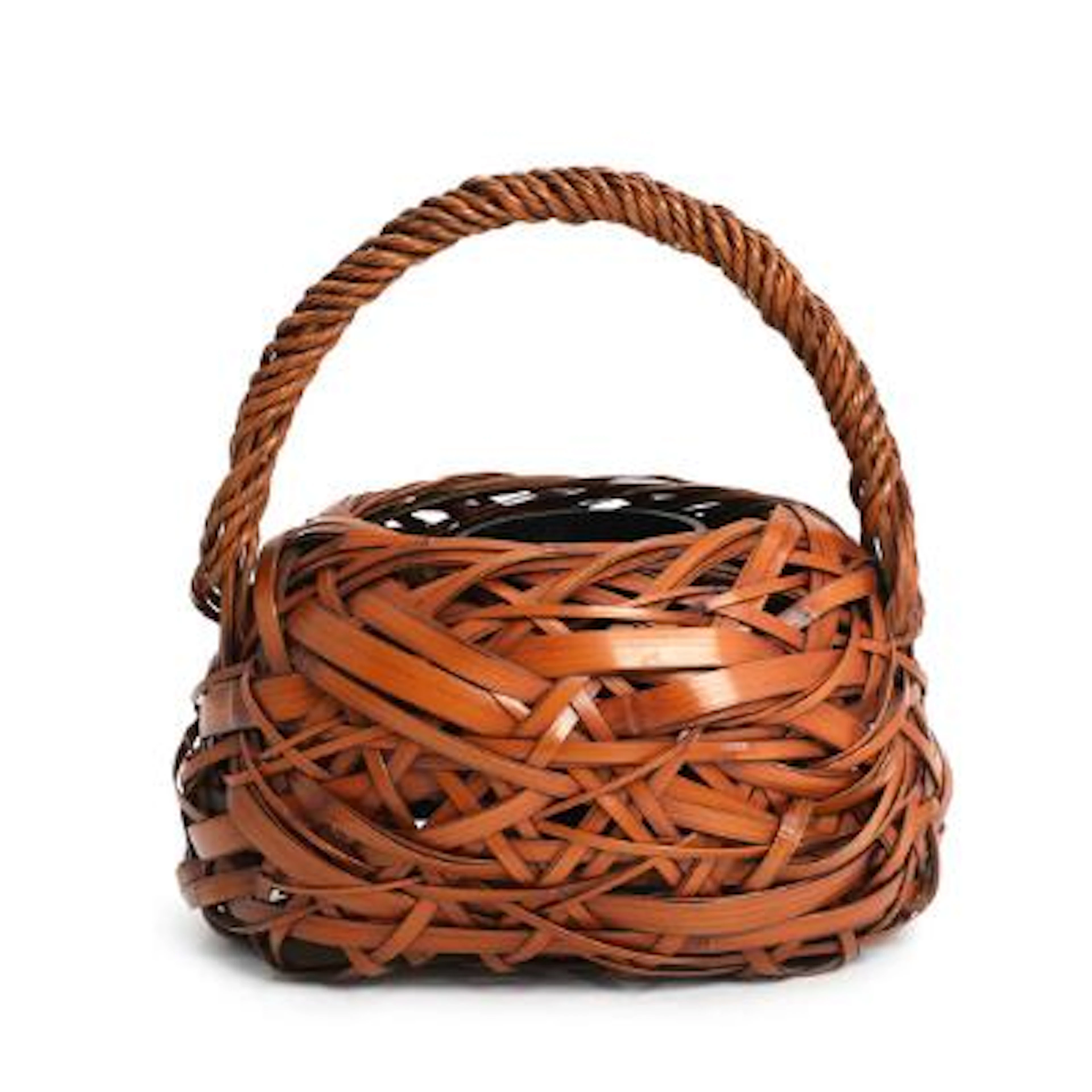Japanese design: Ikebana basket of interwoven narrow and wide bamboo